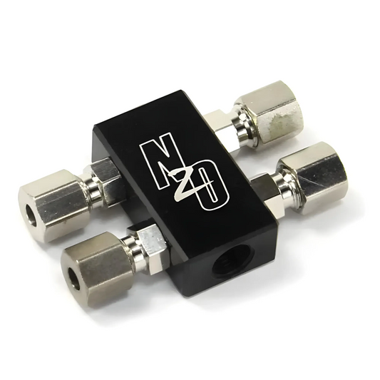 Nitrous Outlet Compact 2 In 4 Out Sensor Port Distribution Block with compression fittings - 1/8" NPT Inlets, 5/16-24" Out...