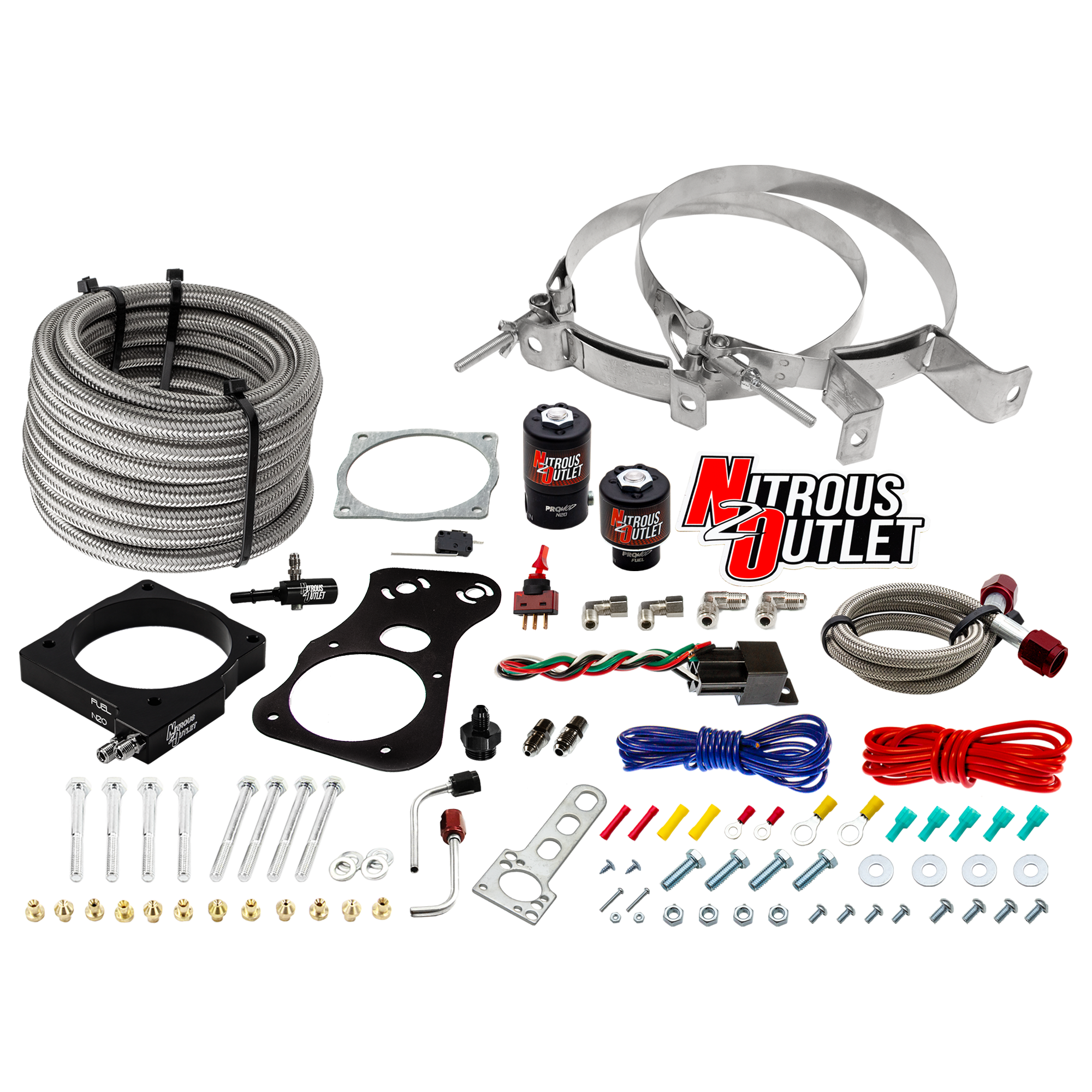 Nitrous Outlet Dodge 80mm 2005-2010 Challenger/Charger/300C/Jeep 6.1 Hemi Intake Hard-line Plate System - Gas/E85 (5-55psi...