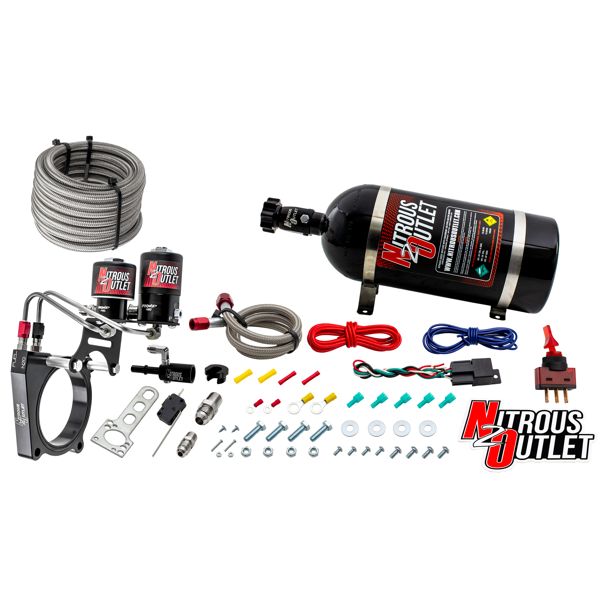 Nitrous Outlet Ford 2011-2017 5.0 Mustang/5.0 F-150 Hard-line Plate System - Gas/E85 (5-55psi)(50-200HP)(10lb Bottle)