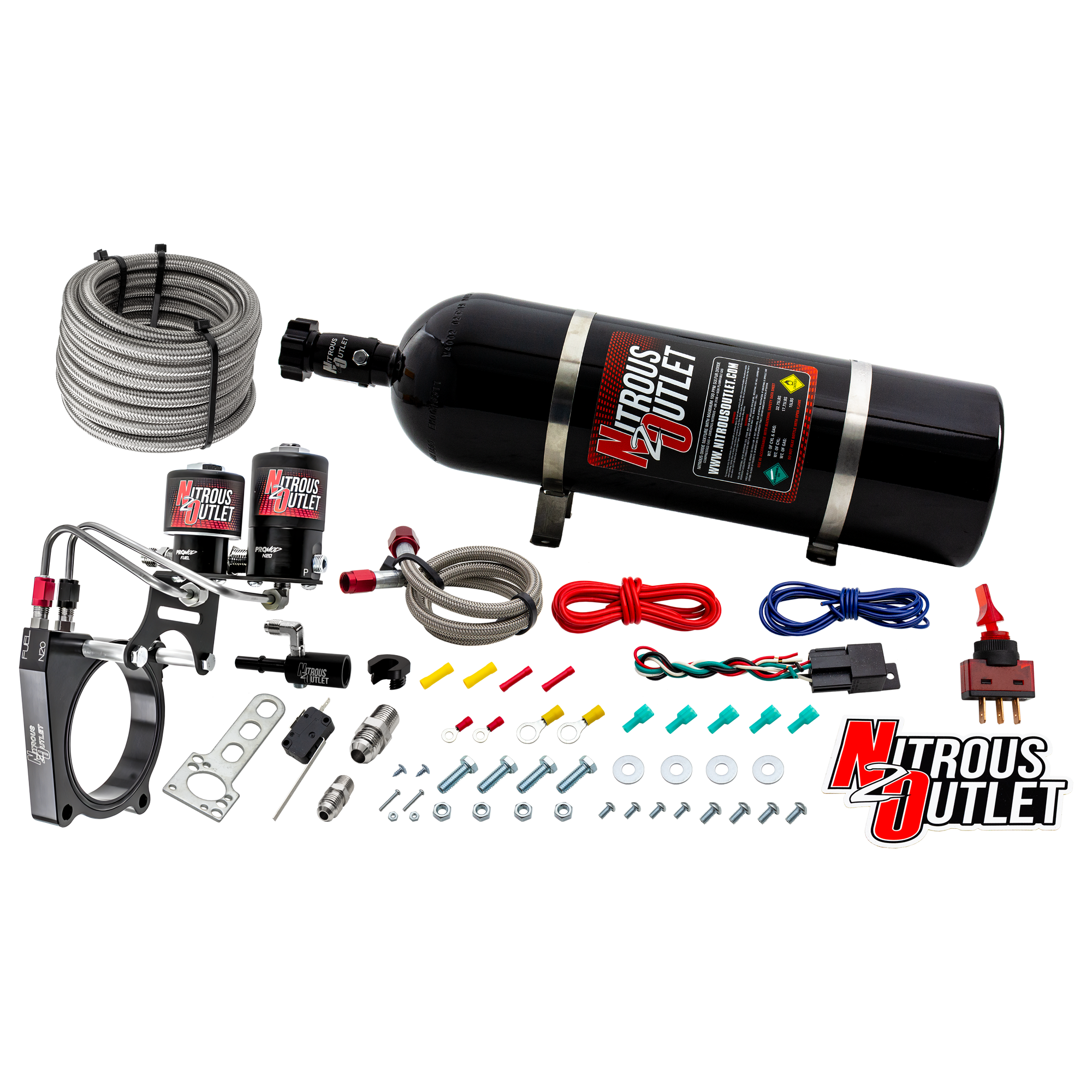Nitrous Outlet Ford 2011-2017 5.0 Mustang/5.0 F-150 Hard-line Plate System - Gas/E85 (5-55psi)(50-200HP)(15lb Bottle)