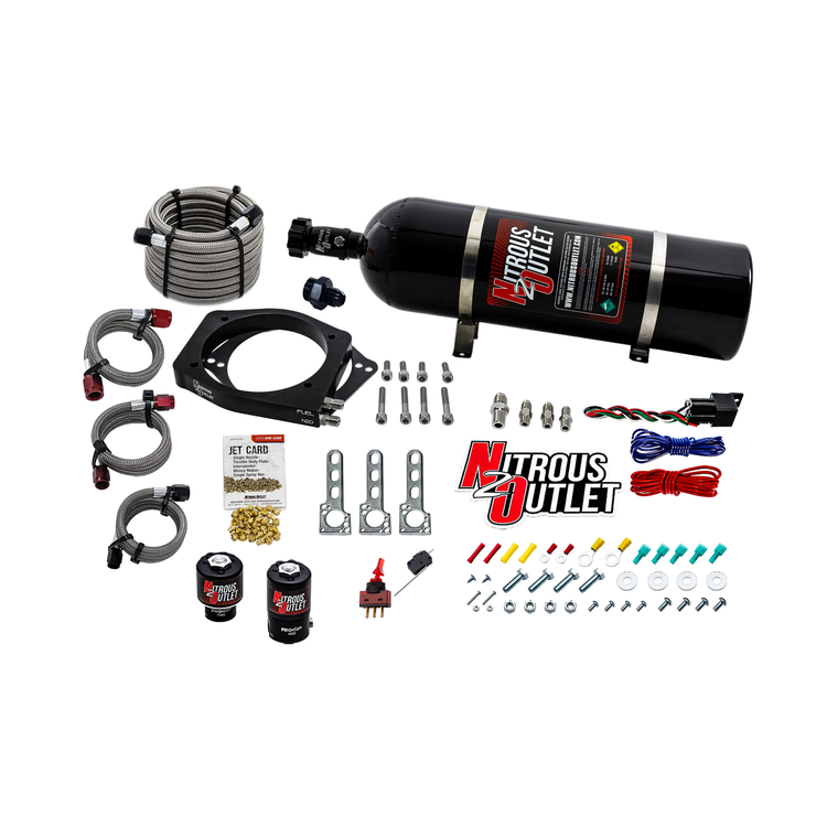 Nitrous Outlet GM 112mm Throttle Body Nitrous Adapter Plate System - Gas/E85 (5-55psi)(50-200HP)(15lb Bottle)