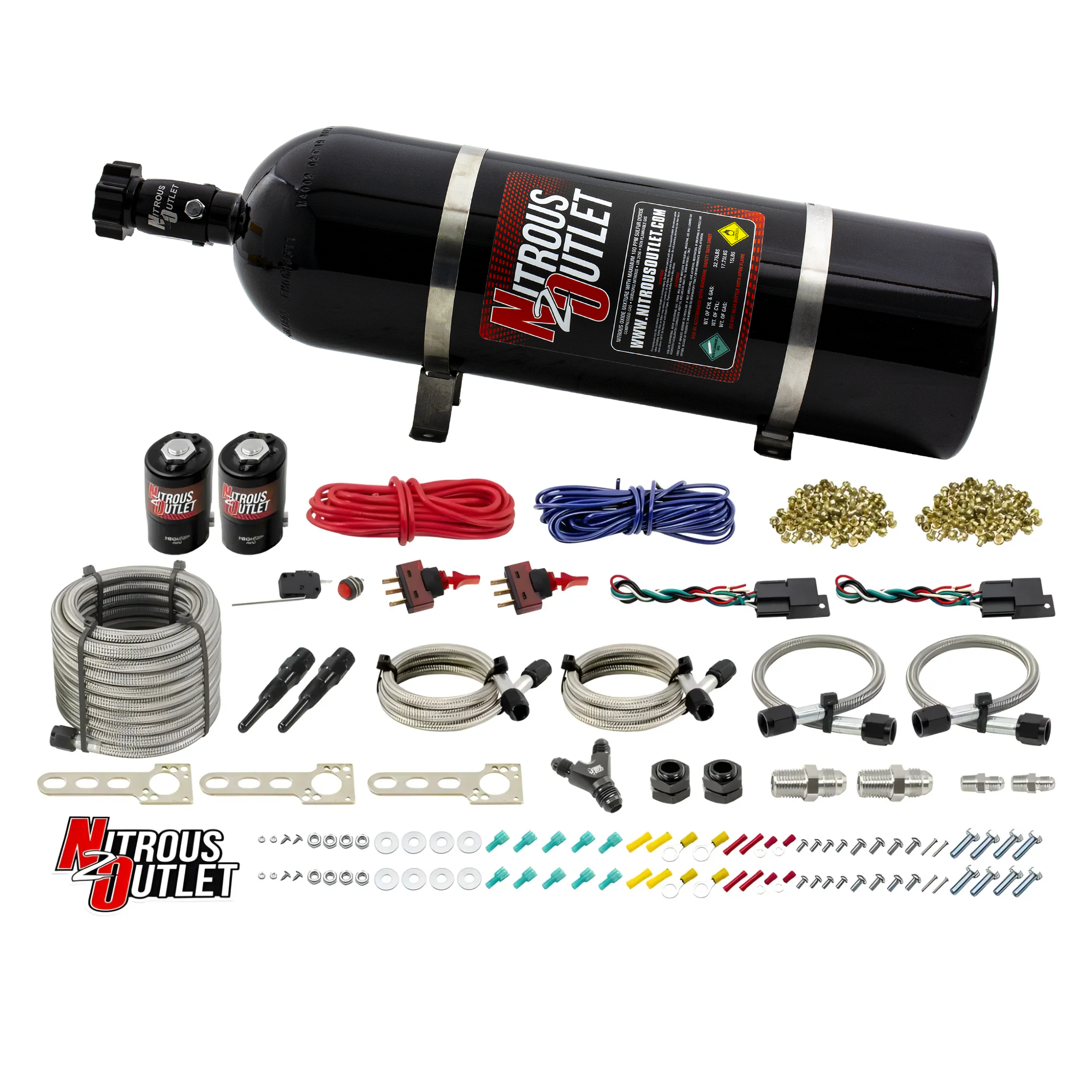 Nitrous Outlet Universal EFI Dual Stage Dry Single Nozzle System (35-200HP)(15lb Bottle)