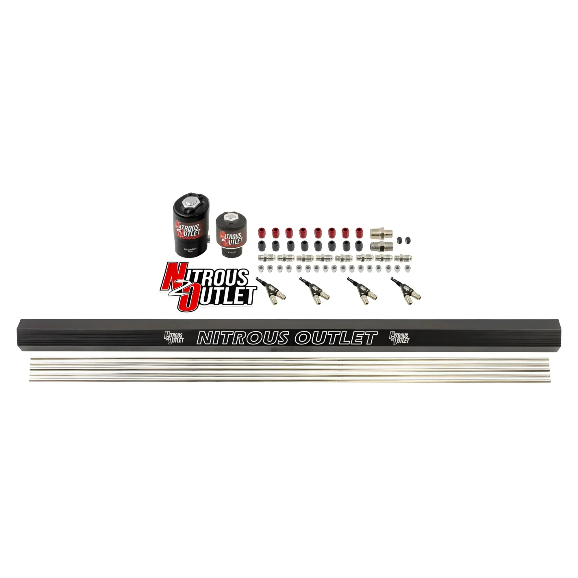 Nitrous Outlet 4 Cylinder Solenoids Forward Direct Port Plumbers Kit - .122 Nitrous Solenoid/.177 Fuel Solenoid/Dual Passa...