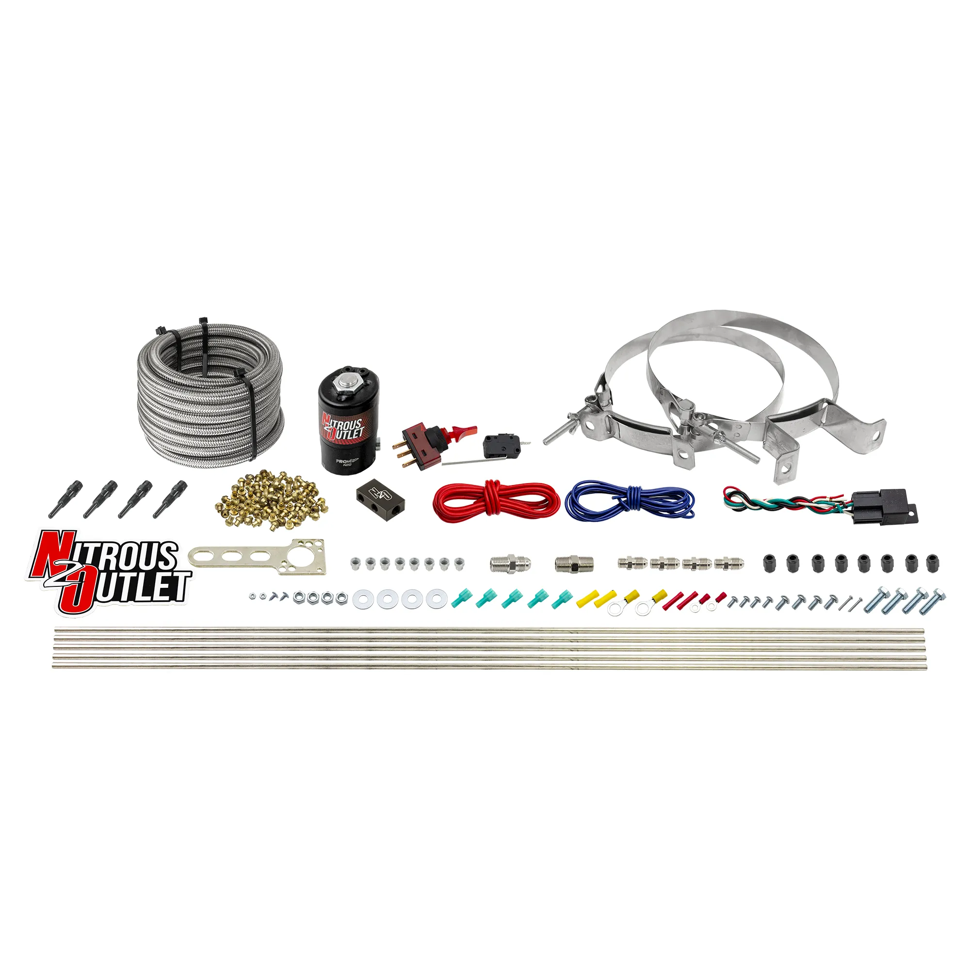 Nitrous Outlet Dry 4 Cylinder Direct Port System - .122 Nitrous Solenoid/Distribution Block/90 Degree Nozzles (50-250HP)(N...