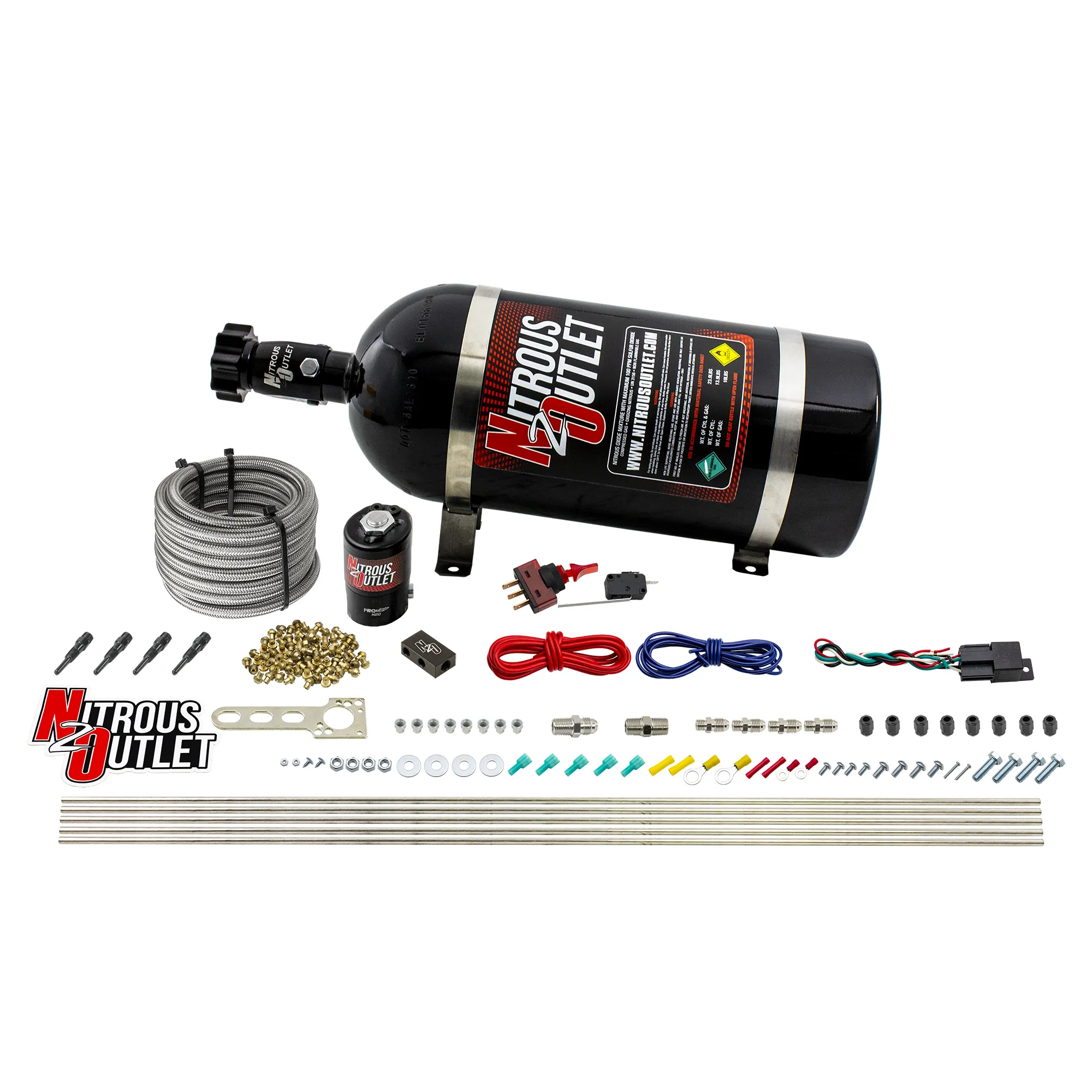 Nitrous Outlet Dry 4 Cylinder Direct Port System - .122 Nitrous Solenoid/Distribution Block/90 Degree Nozzles (50-250HP)(1...