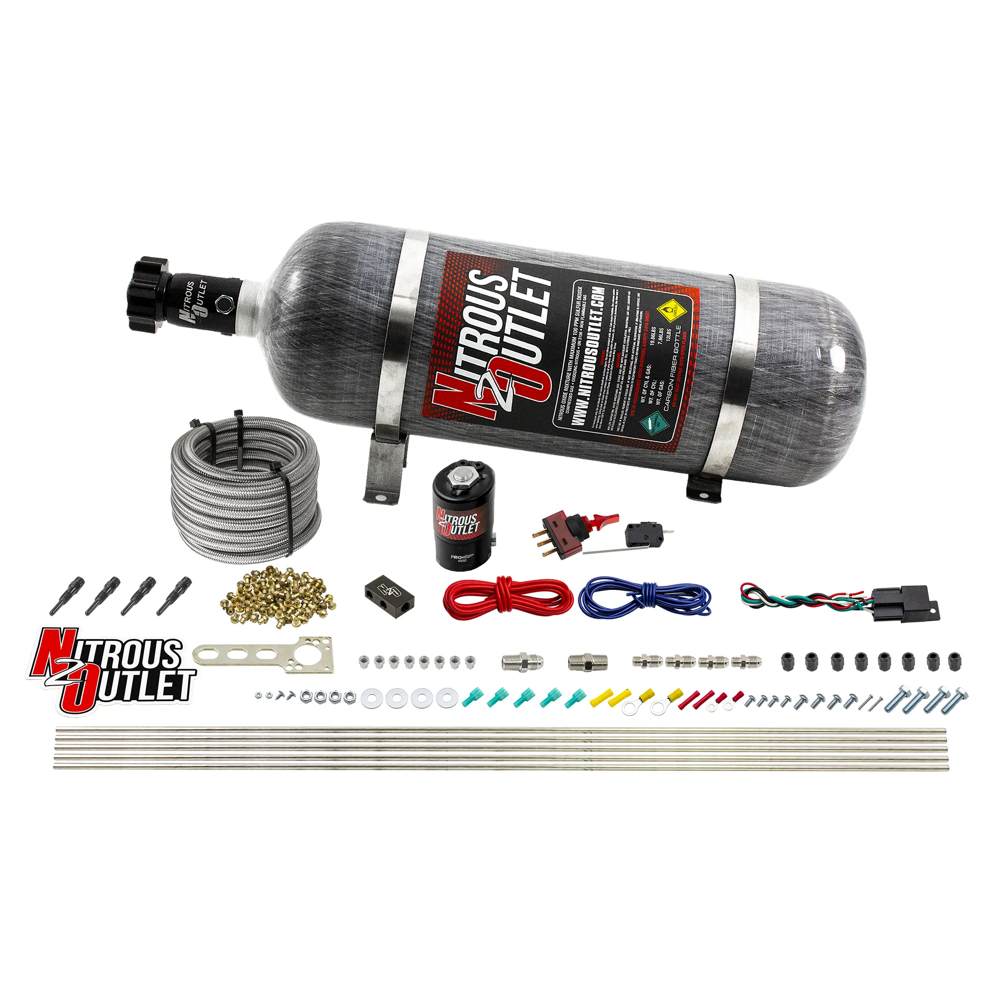 Nitrous Outlet Dry 4 Cylinder Direct Port System - .122 Nitrous Solenoid/Distribution Block/90 Degree Nozzles (50-250HP)(1...