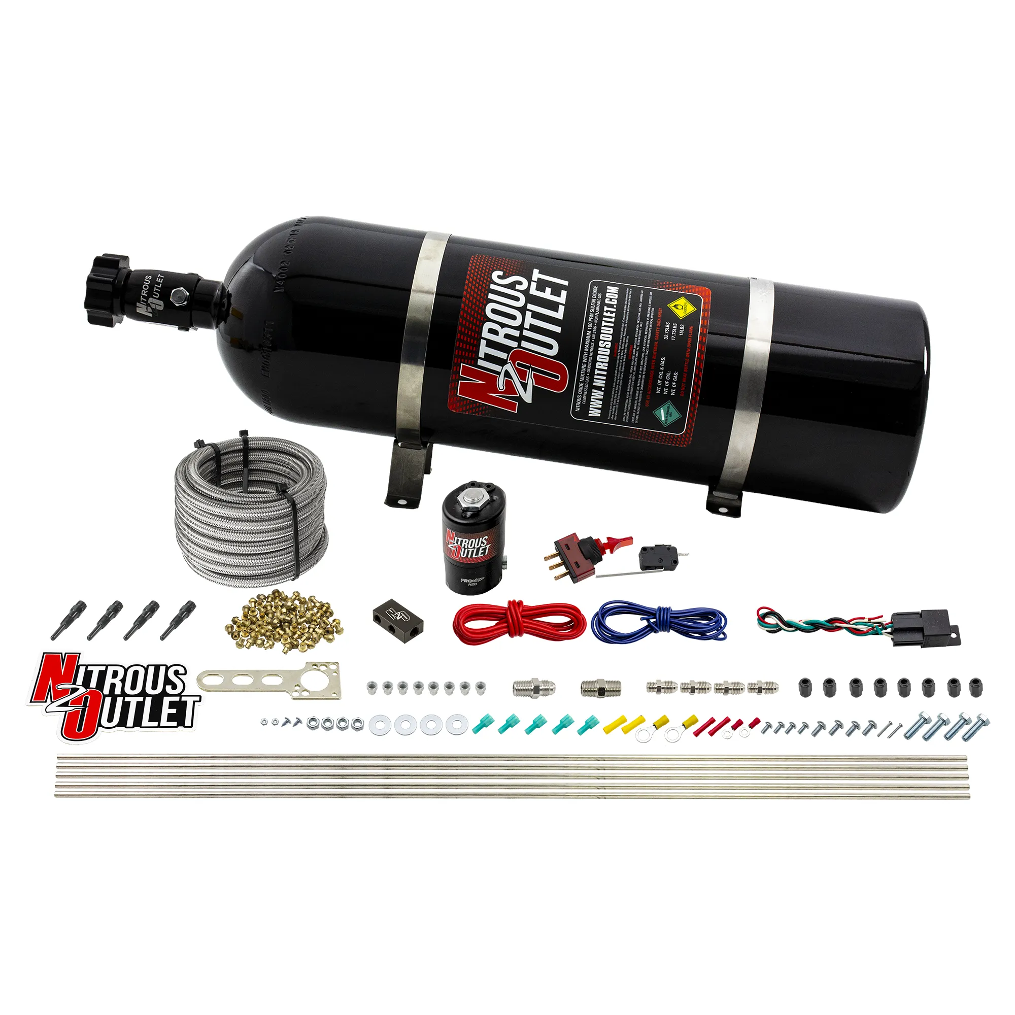 Nitrous Outlet Dry 4 Cylinder Direct Port System - .122 Nitrous Solenoid/Distribution Block/90 Degree Nozzles (50-250HP)(1...