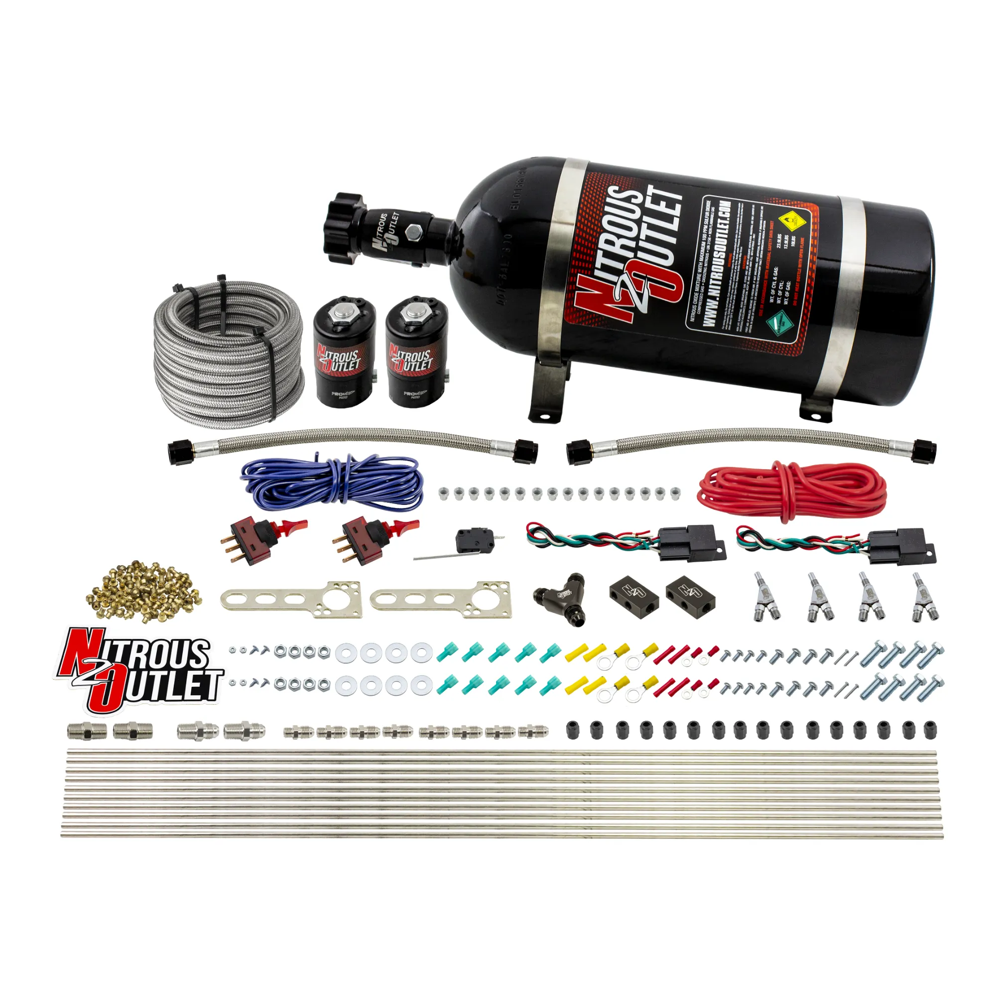 Nitrous Outlet Dry 4 Cylinder Dual Stage Direct Port System - Two .122 Nitrous Solenoids/Distribution Blocks/SBT Dual Pass...