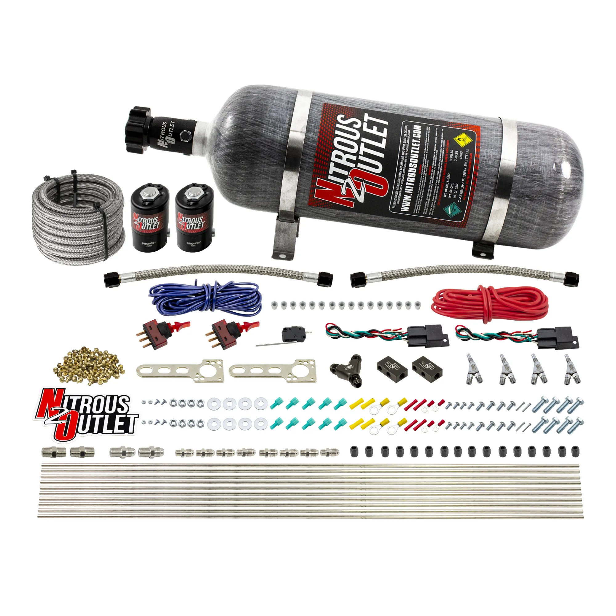 Nitrous Outlet Dry 4 Cylinder Dual Stage Direct Port System - Two .122 Nitrous Solenoids/Distribution Blocks/SBT Dual Pass...