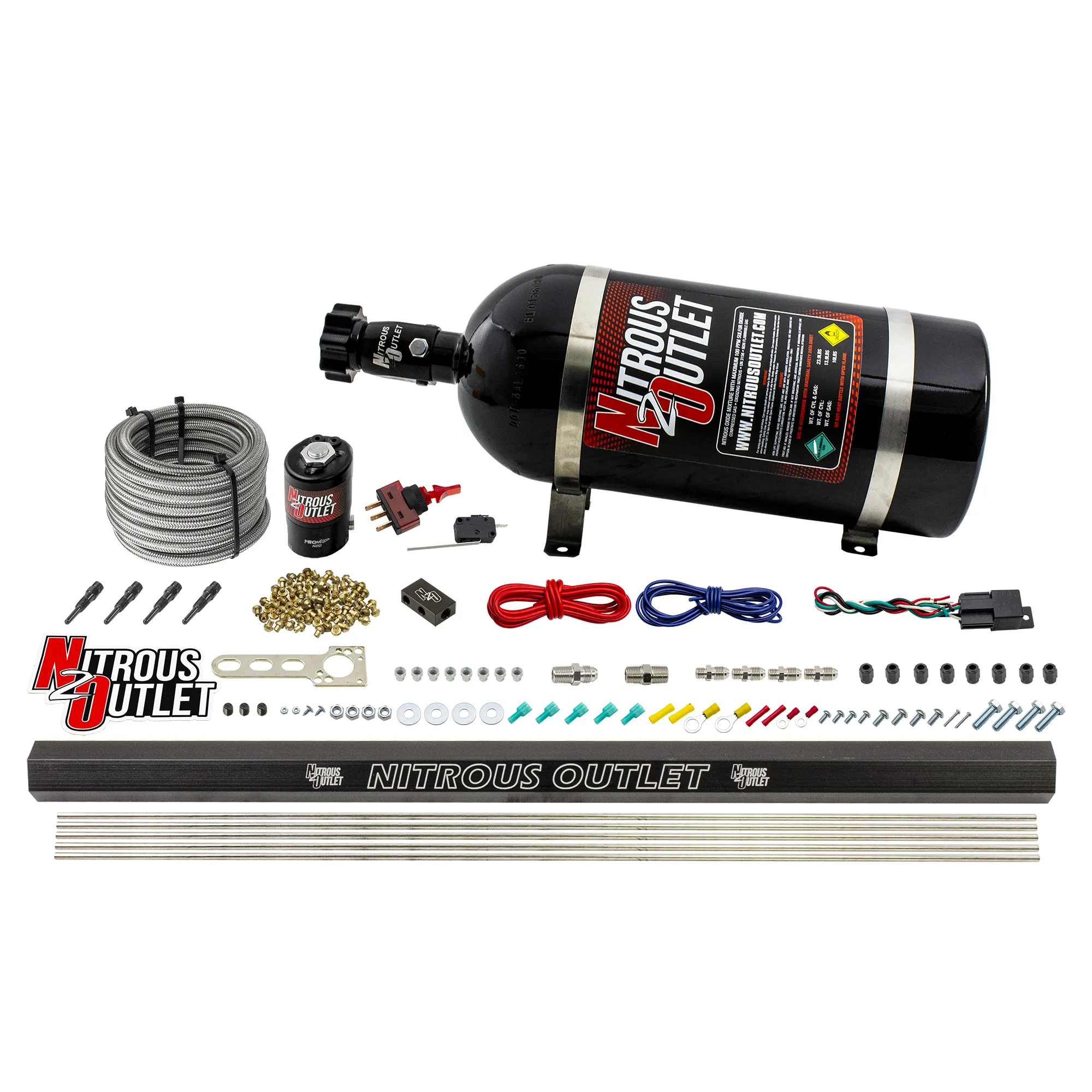 Nitrous Outlet Dry 4 Cylinder Direct Port System - .122 Nitrous Solenoid/Injection Rail/90 Degree Discharge Nozzles (50-25...