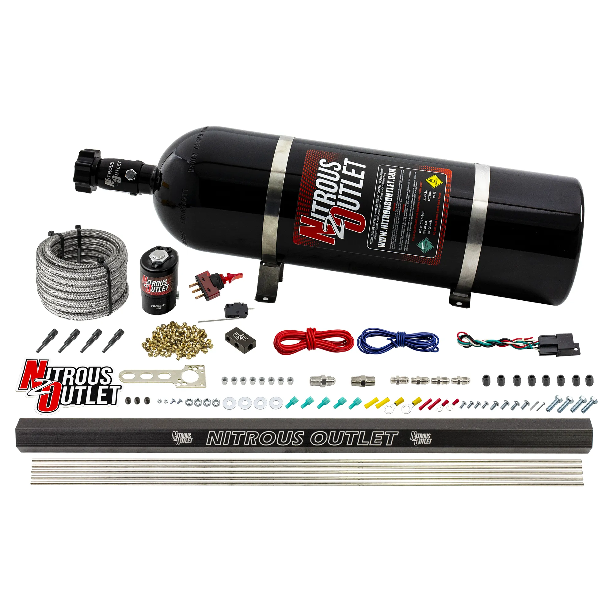 Nitrous Outlet Dry 4 Cylinder Direct Port System - .122 Nitrous Solenoid/Injection Rail/90 Degree Discharge Nozzles (50-25...