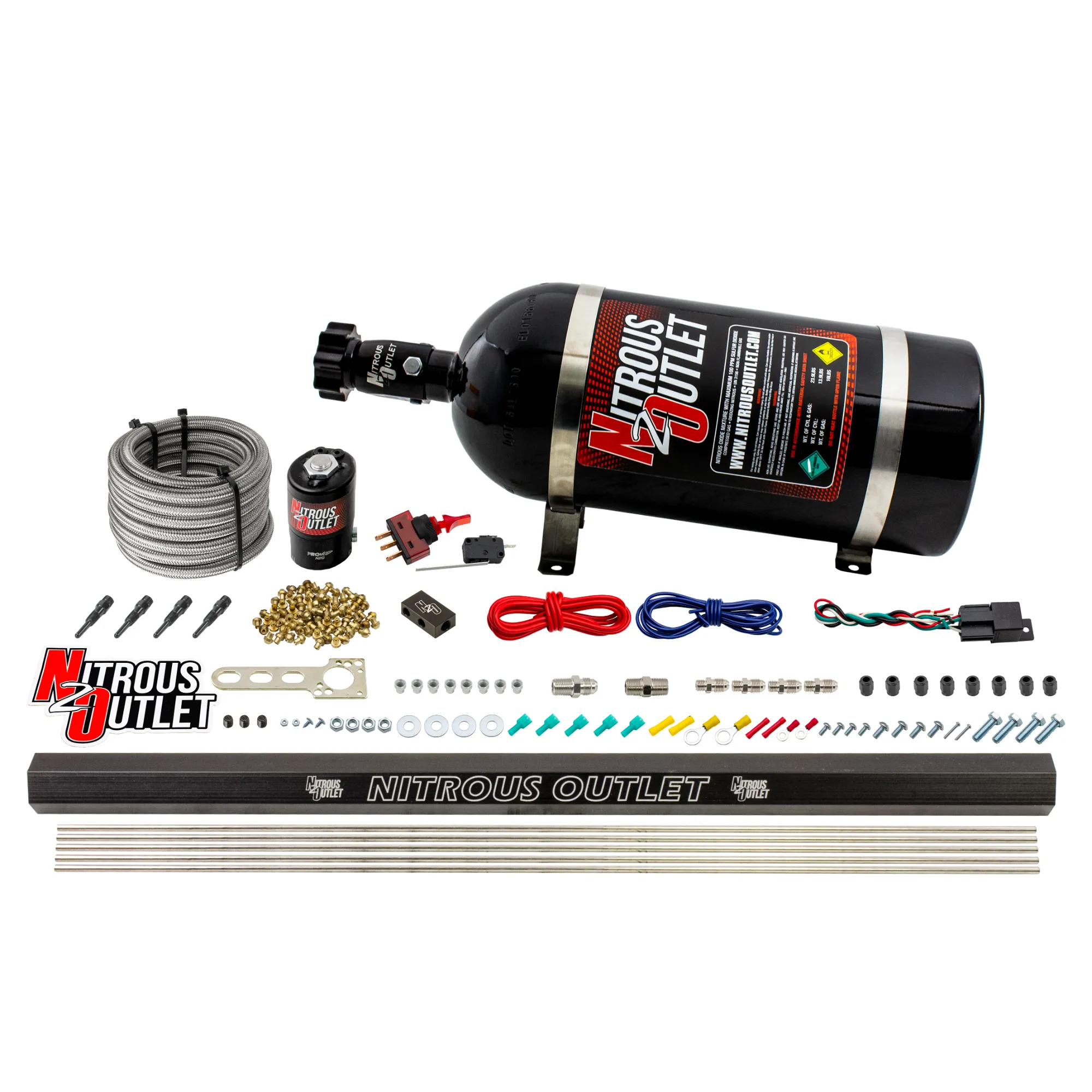 Nitrous Outlet Dry 4 Cylinder Direct Port System -.122 Nitrous Solenoid/Injection Rail/SBT Discharge Nozzles (50-250HP)(10...