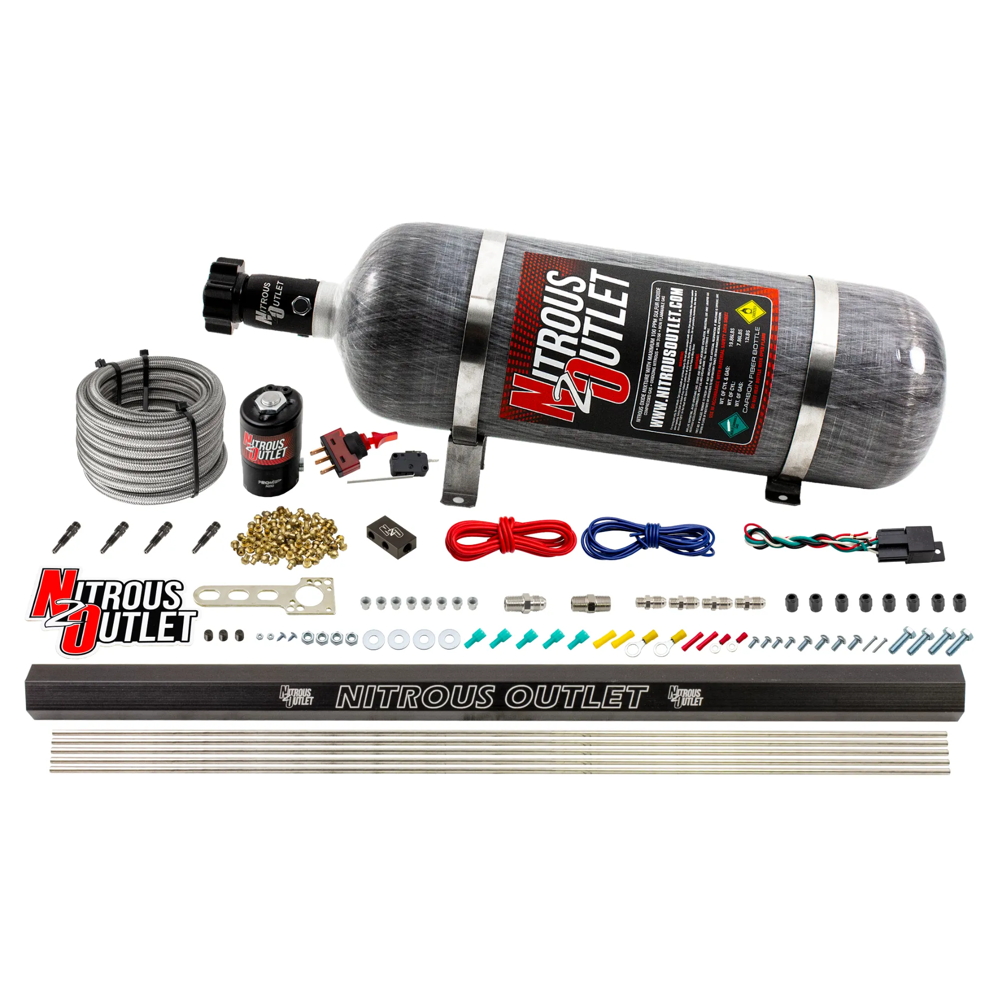Nitrous Outlet Dry 4 Cylinder Direct Port System -.122 Nitrous Solenoid/Injection Rail/SBT Discharge Nozzles (50-250HP)(12...