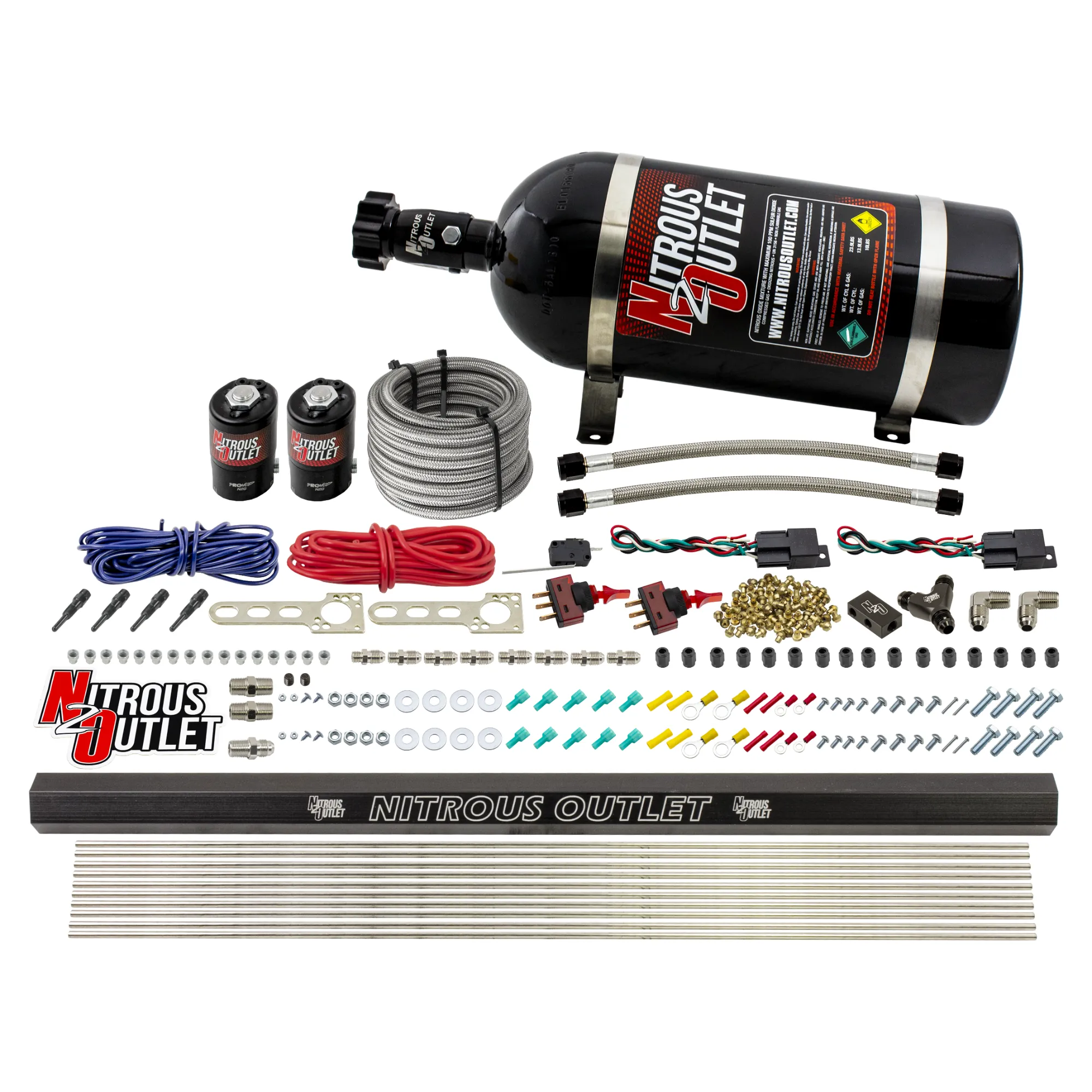Nitrous Outlet Dry 4 Cylinder Dual Stage Direct Port System - Two .122 Nitrous Solenoids/Dual Passage Injection Rail/SBT D...