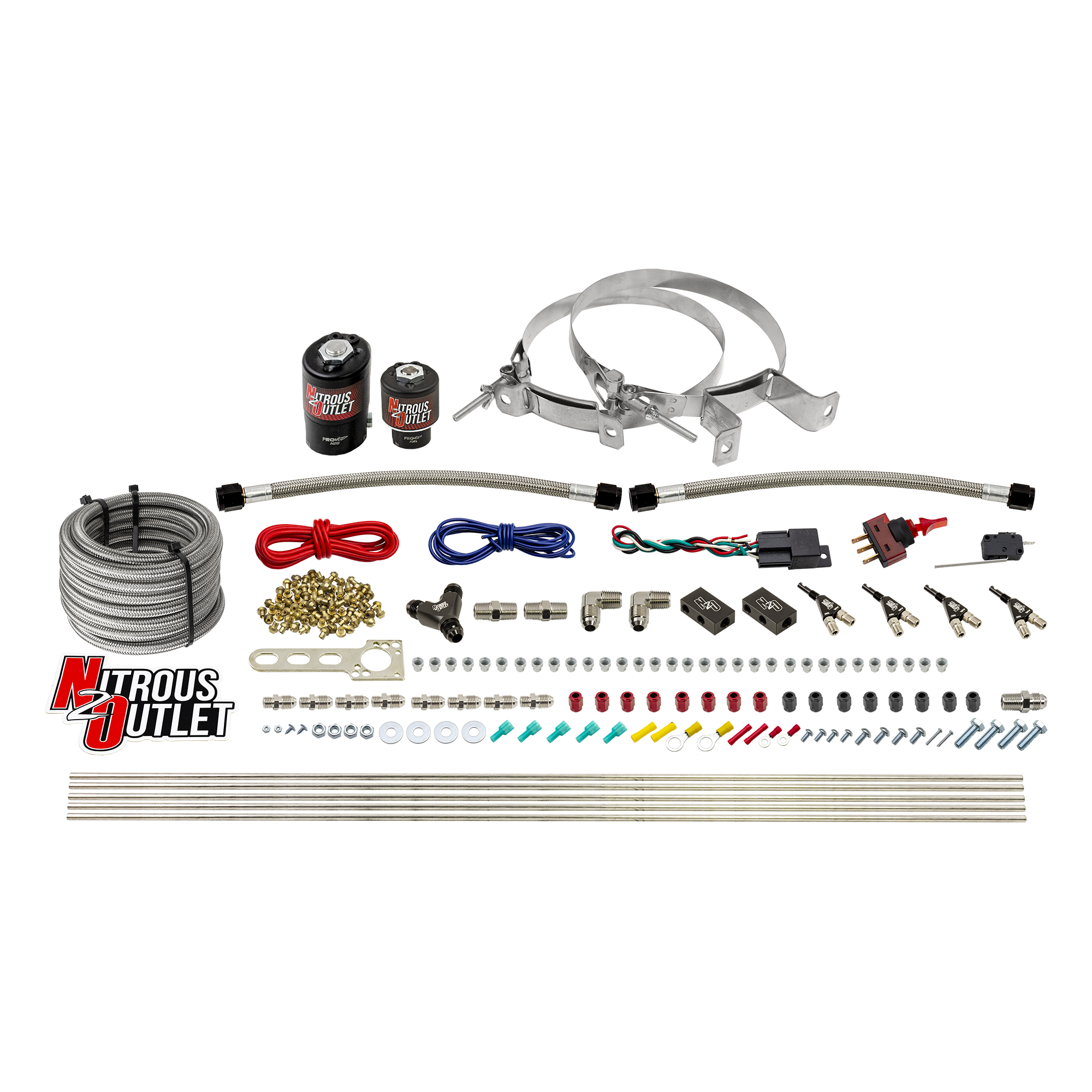 Nitrous Outlet 4 Cylinder Direct Port System - .122 Nitrous Solenoid/.177 Fuel Solenoid/Distribution Blocks/90 Degree Disc...