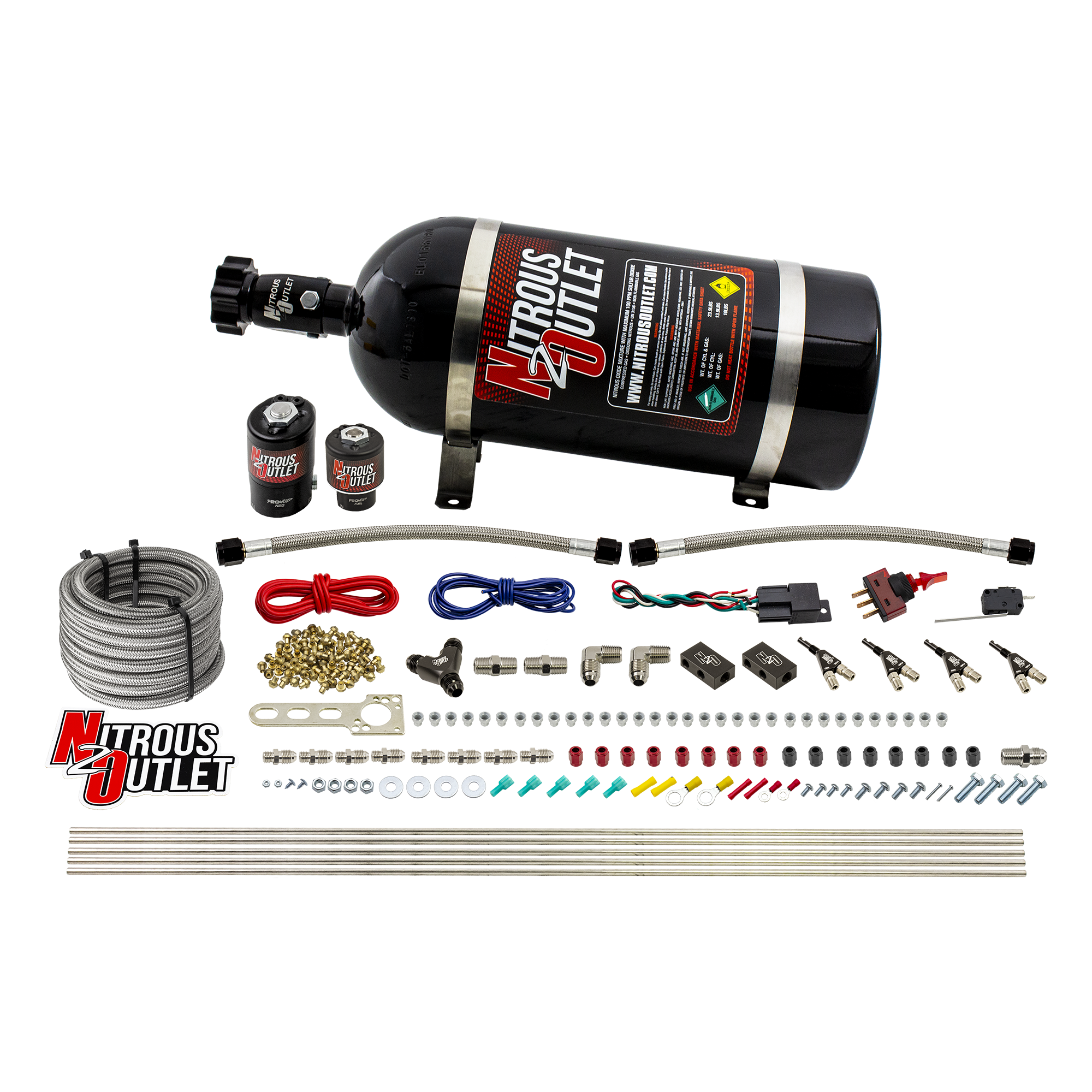 Nitrous Outlet 4 Cylinder Direct Port System - .122 Nitrous Solenoid/.177 Fuel Solenoid/Distribution Blocks/90 Degree Disc...