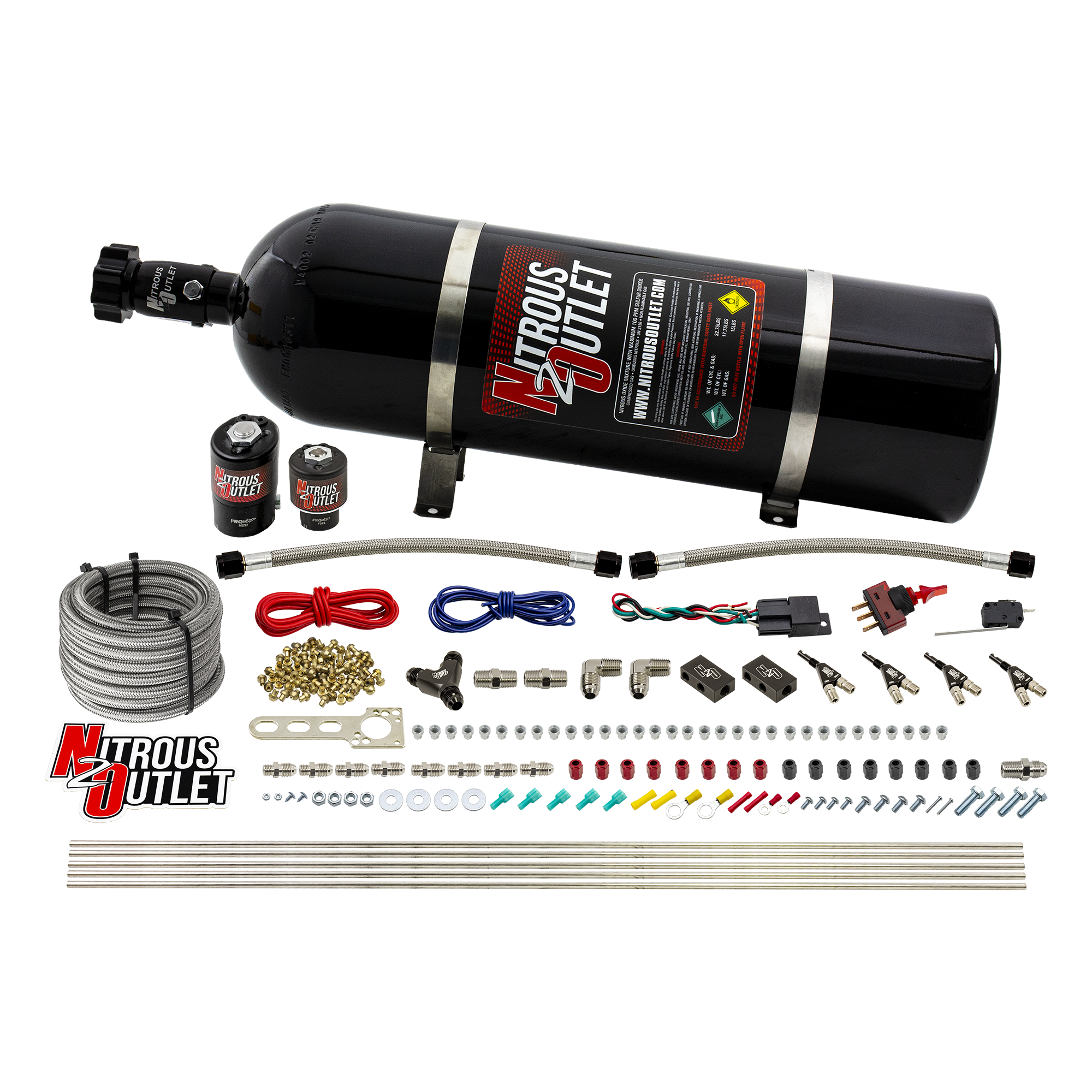 Nitrous Outlet 4 Cylinder Direct Port System - .122 Nitrous Solenoid/.177 Fuel Solenoid/Distribution Blocks/90 Degree Disc...
