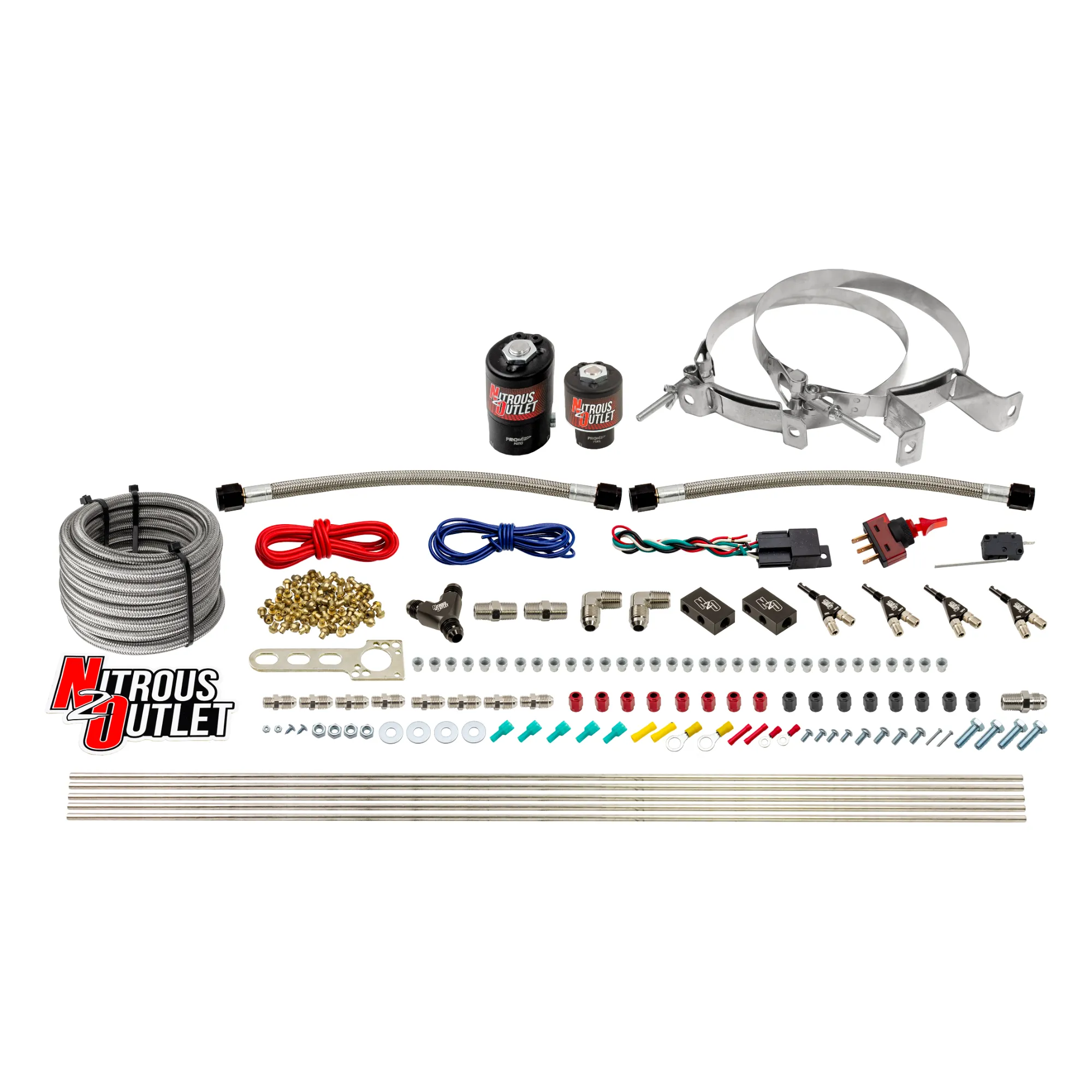 Nitrous Outlet 4 Cylinder Direct Port System - .122 Nitrous Solenoid/.177 Fuel Solenoid/Distribution Blocks/90 Degree Disc...