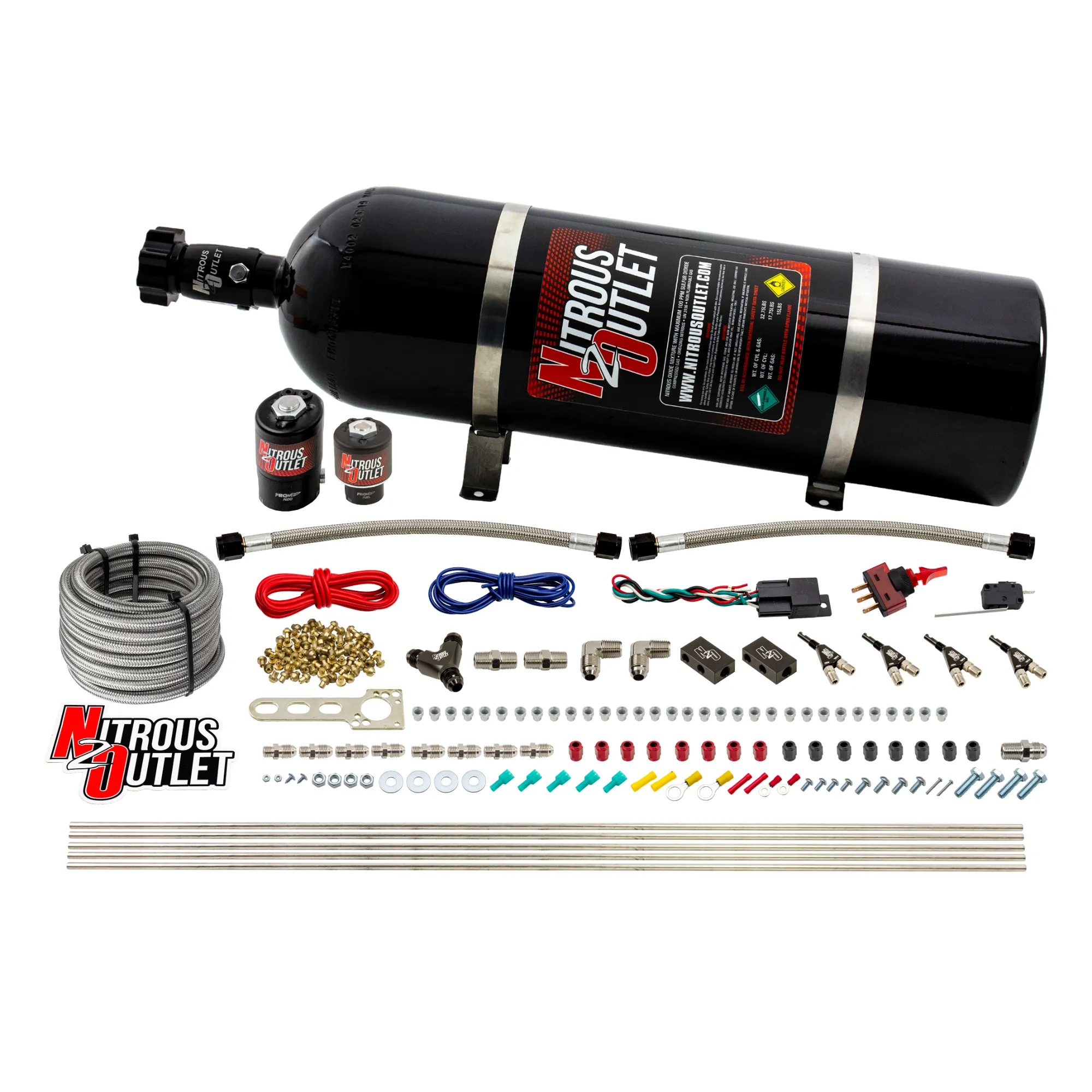 Nitrous Outlet 4 Cylinder Direct Port System - .122 Nitrous Solenoid/.177 Fuel Solenoid/Distribution Blocks/90 Degree Disc...