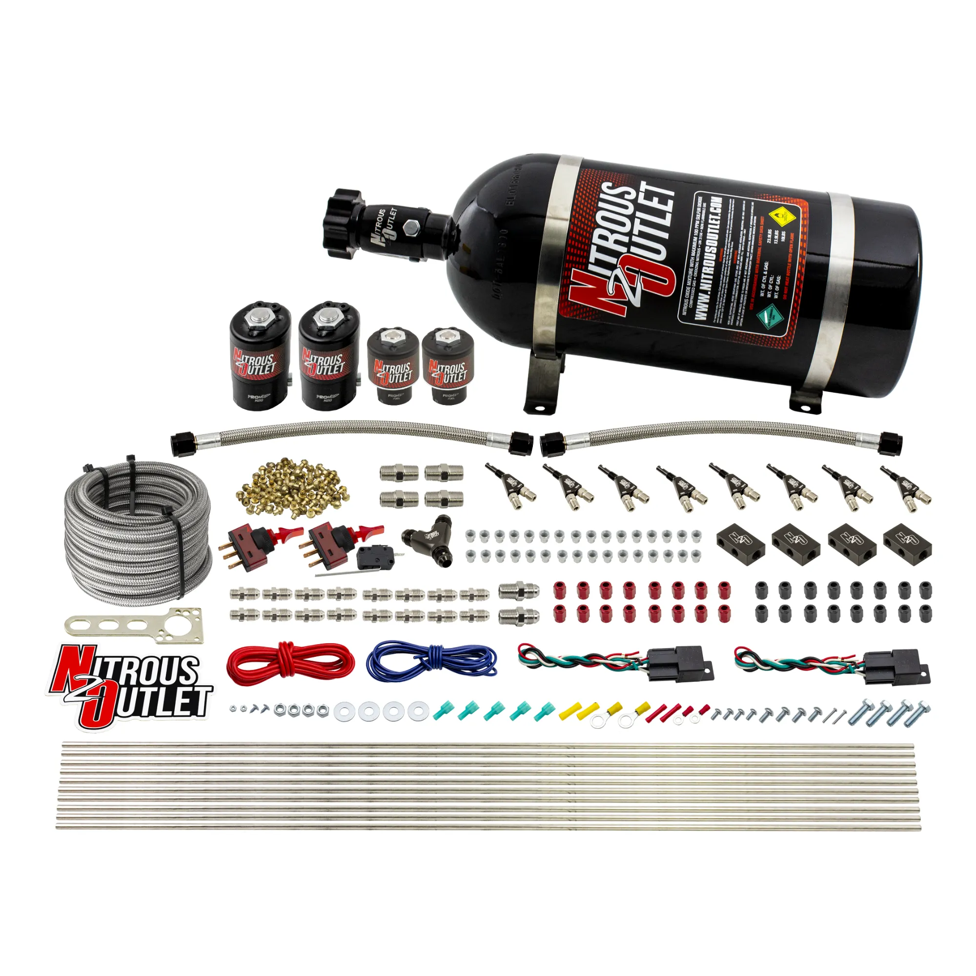 Nitrous Outlet 4 Cylinder Dual Stage Direct Port System - Two .122 Nitrous Solenoids/Two .177 Fuel Solenoids/Distribution ...