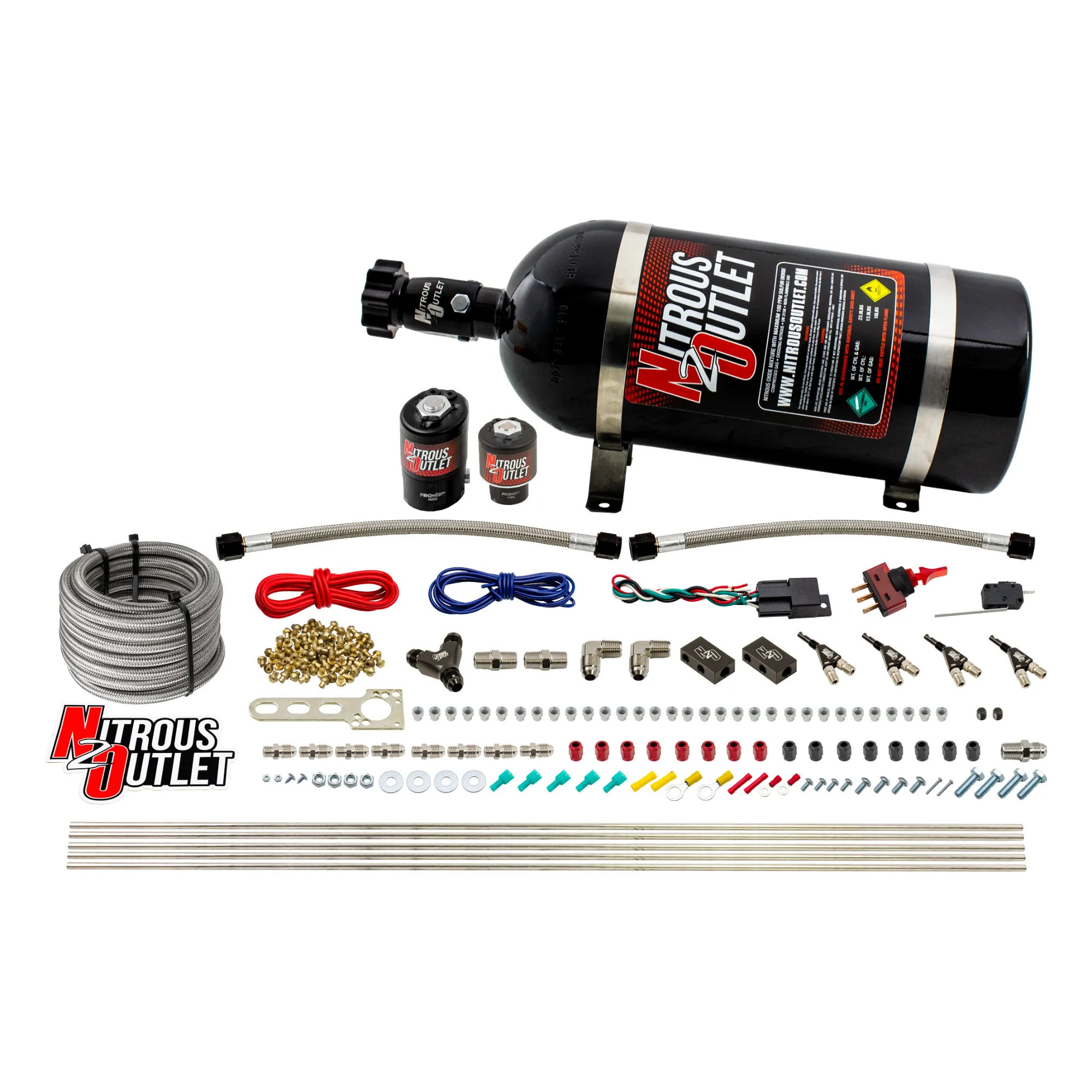 Nitrous Outlet 4 Cylinder Direct Port System - .122 Nitrous Solenoids/.177 Fuel Solenoids/Dual Passage Injection Rail/90 D...