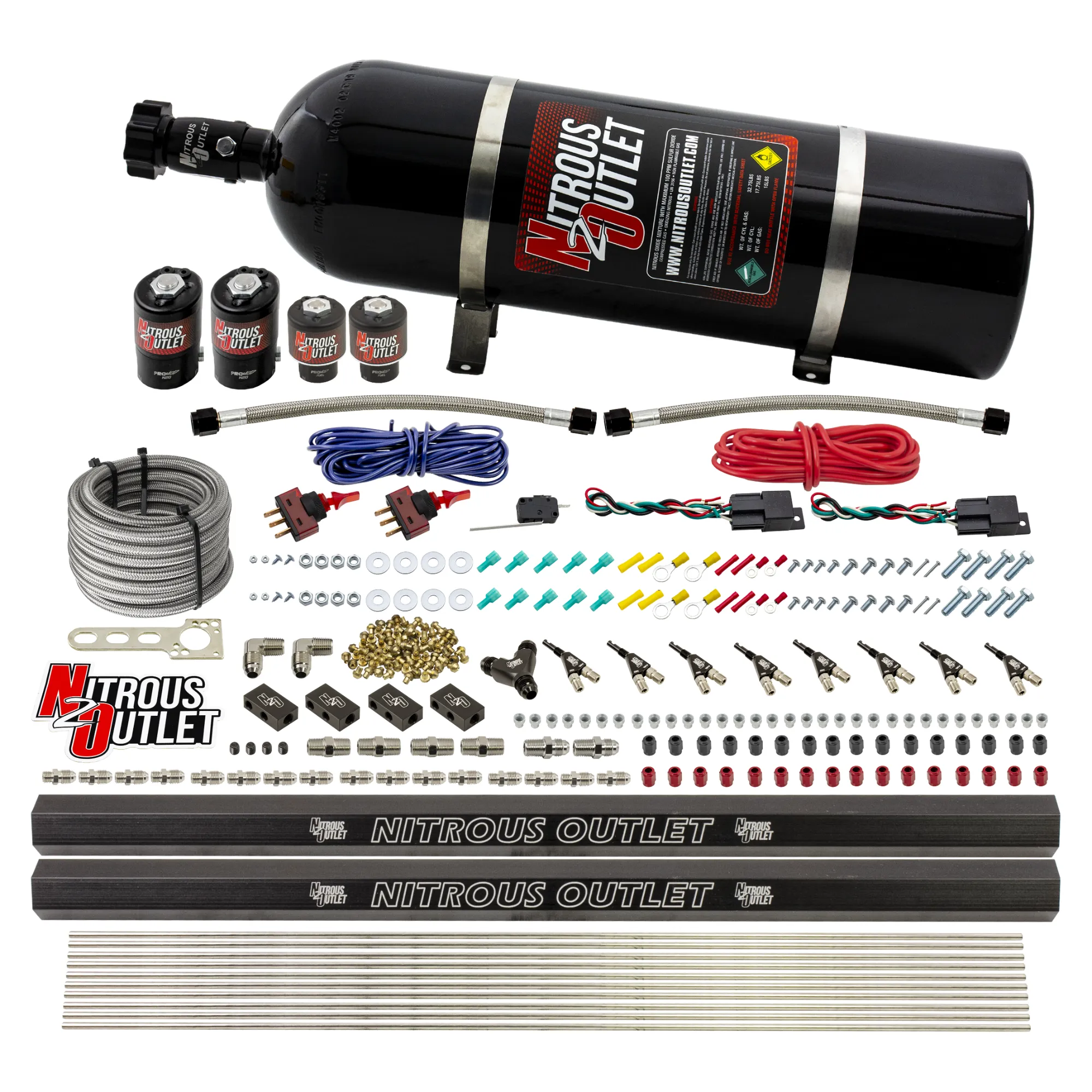 Nitrous Outlet 4 Cylinder Dual Stage Direct Port System - Two .122 Nitrous Solenoids/Two .177 Fuel Solenoids/Two Dual Pass...