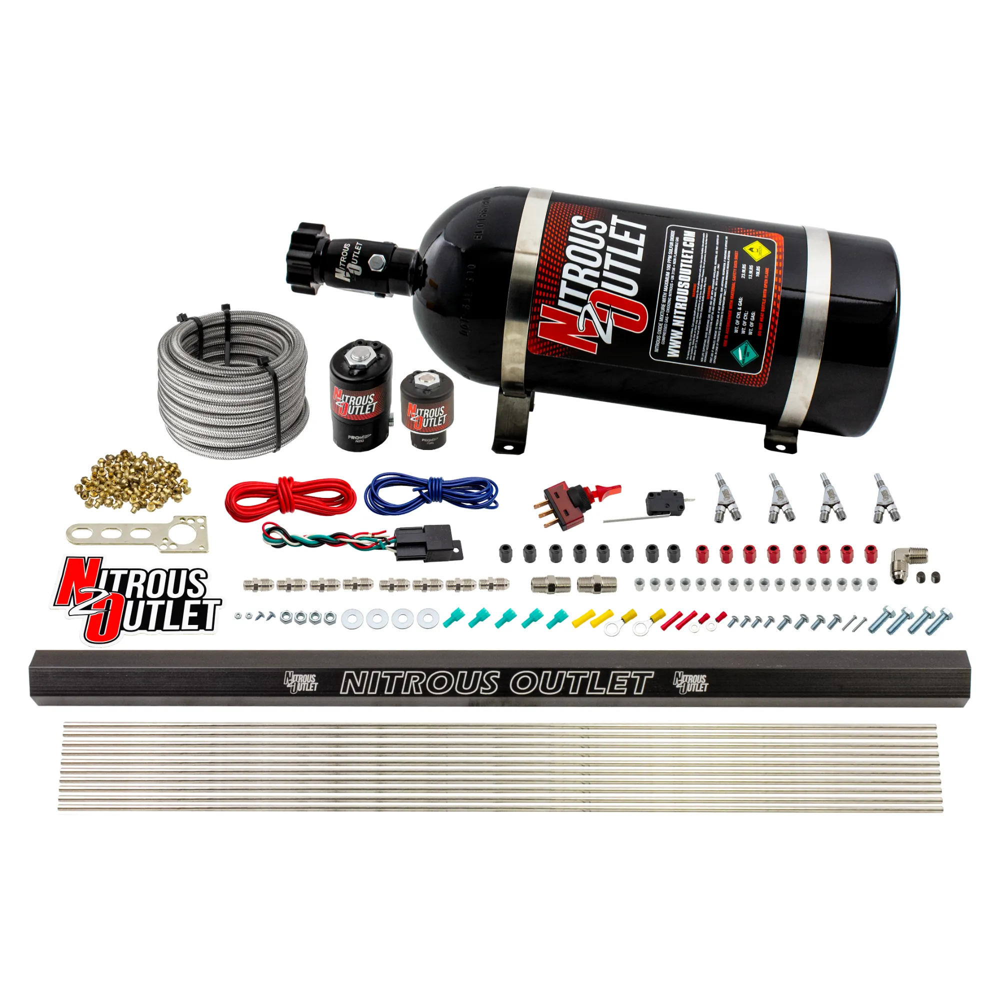 Nitrous Outlet 4 Cylinder Direct Port System - .122 Nitrous Solenoids/.177 Fuel Solenoids/Dual Passage Injection Rail/Annu...