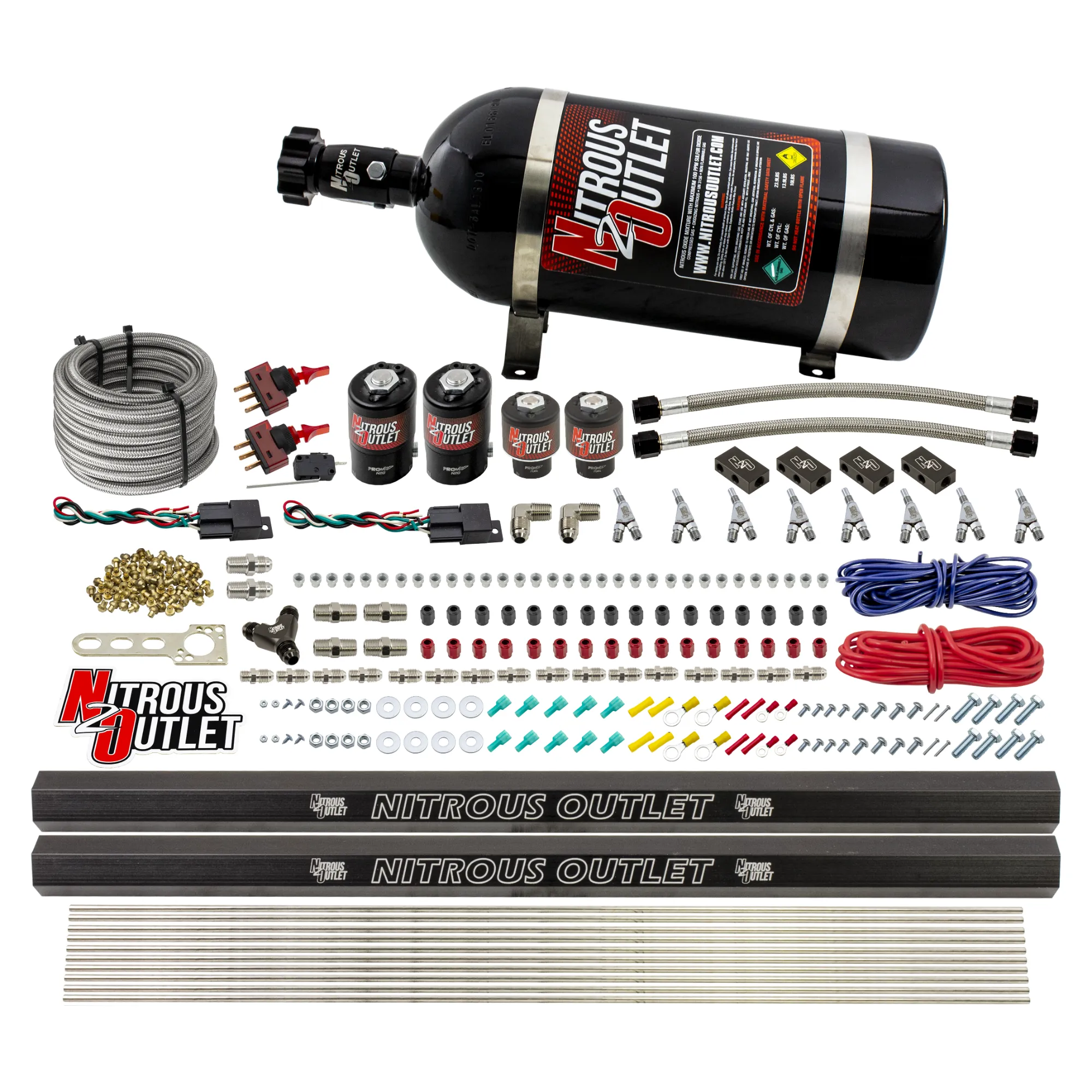 Nitrous Outlet 4 Cylinder Dual Stage Direct Port System - Two .122 Nitrous Solenoids/Two .177 Fuel Solenoids/Distribution ...