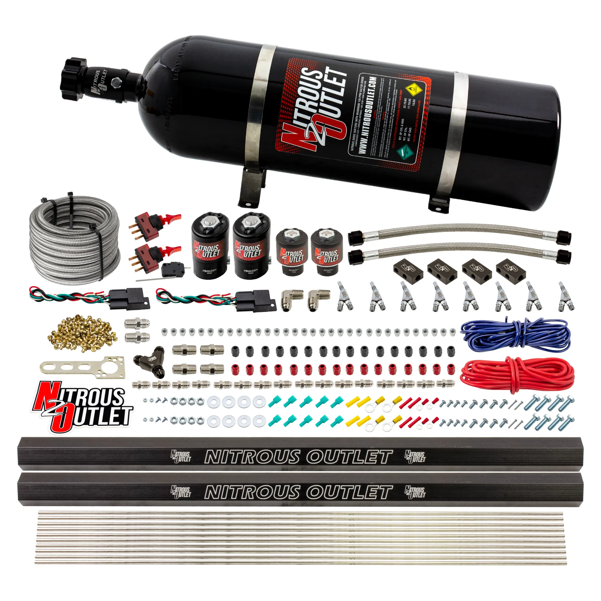 Nitrous Outlet 4 Cylinder Dual Stage Direct Port System - Two .122 Nitrous Solenoids/Two .177 Fuel Solenoids/Distribution ...