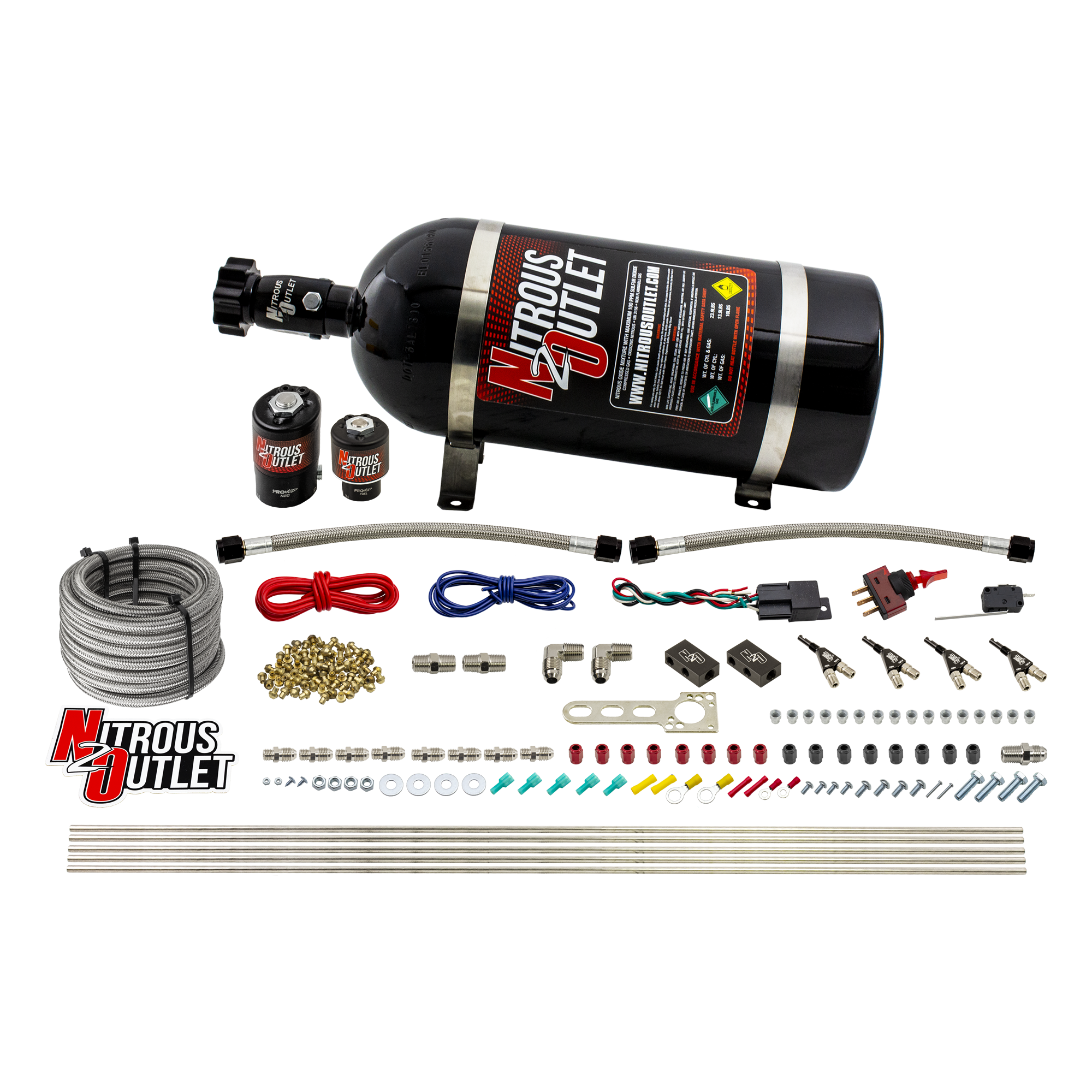 Nitrous Outlet 4 Cylinder Direct Port System - .122 Nitrous Solenoid/.177 Fuel Solenoid/Distribution Blocks/90 Degree Disc...
