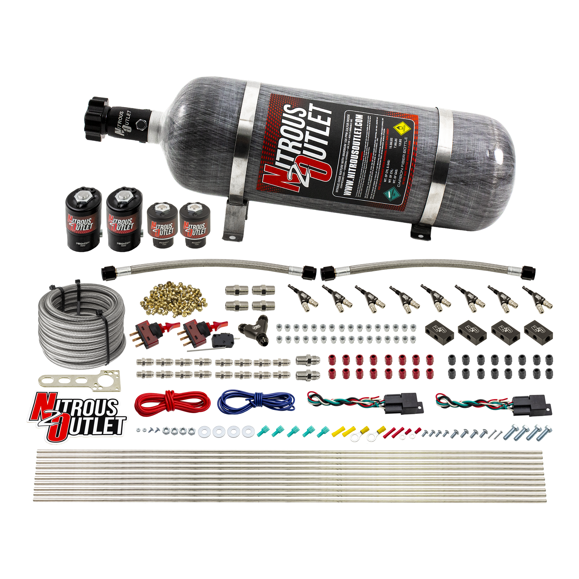 Nitrous Outlet 4 Cylinder Dual Stage Direct Port System - Two .122 Nitrous Solenoids/Two .177 Fuel Solenoids/Distribution ...
