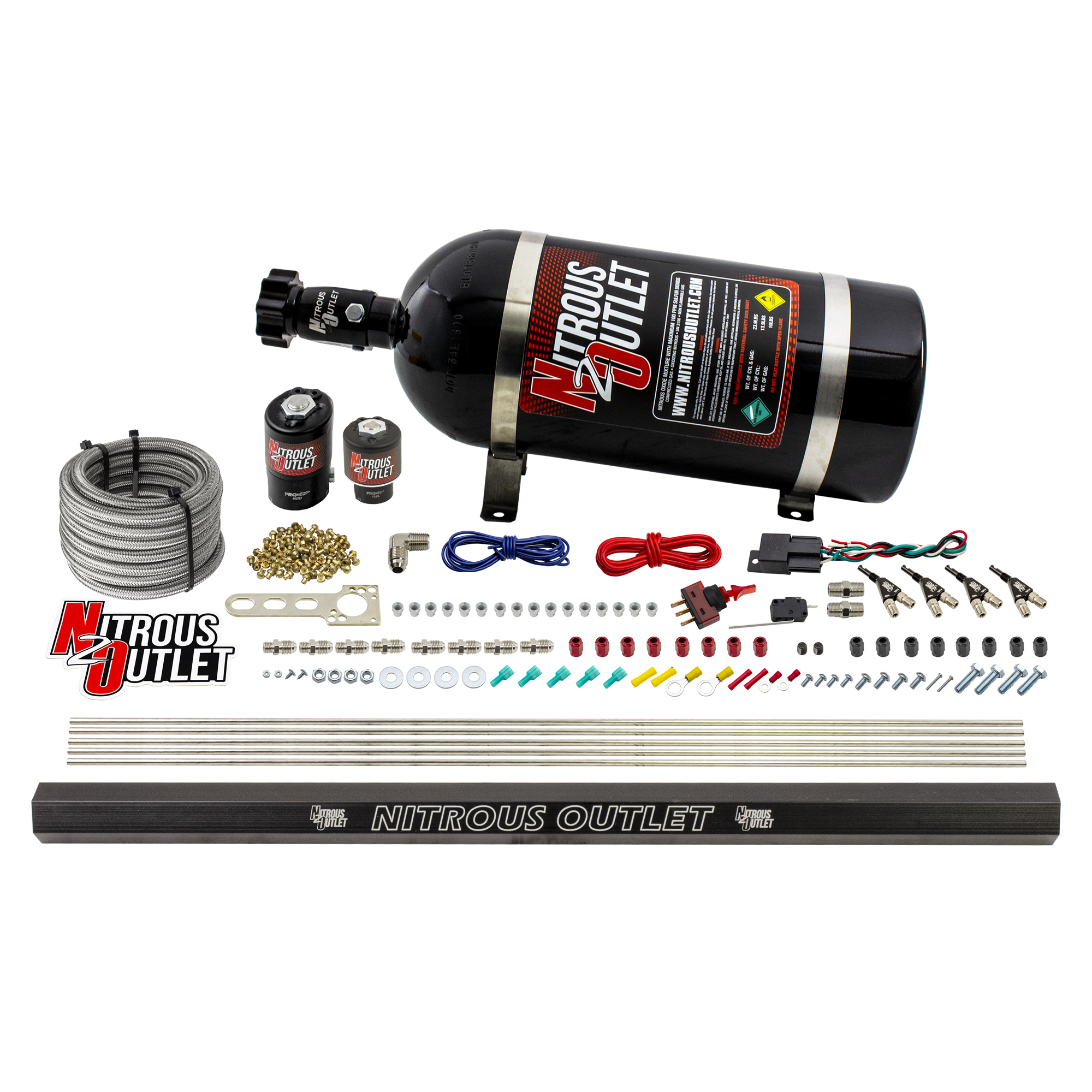 Nitrous Outlet 4 Cylinder Direct Port System - .122 Nitrous Solenoids/.177 Fuel Solenoids/Dual Passage Injection Rail/90 D...