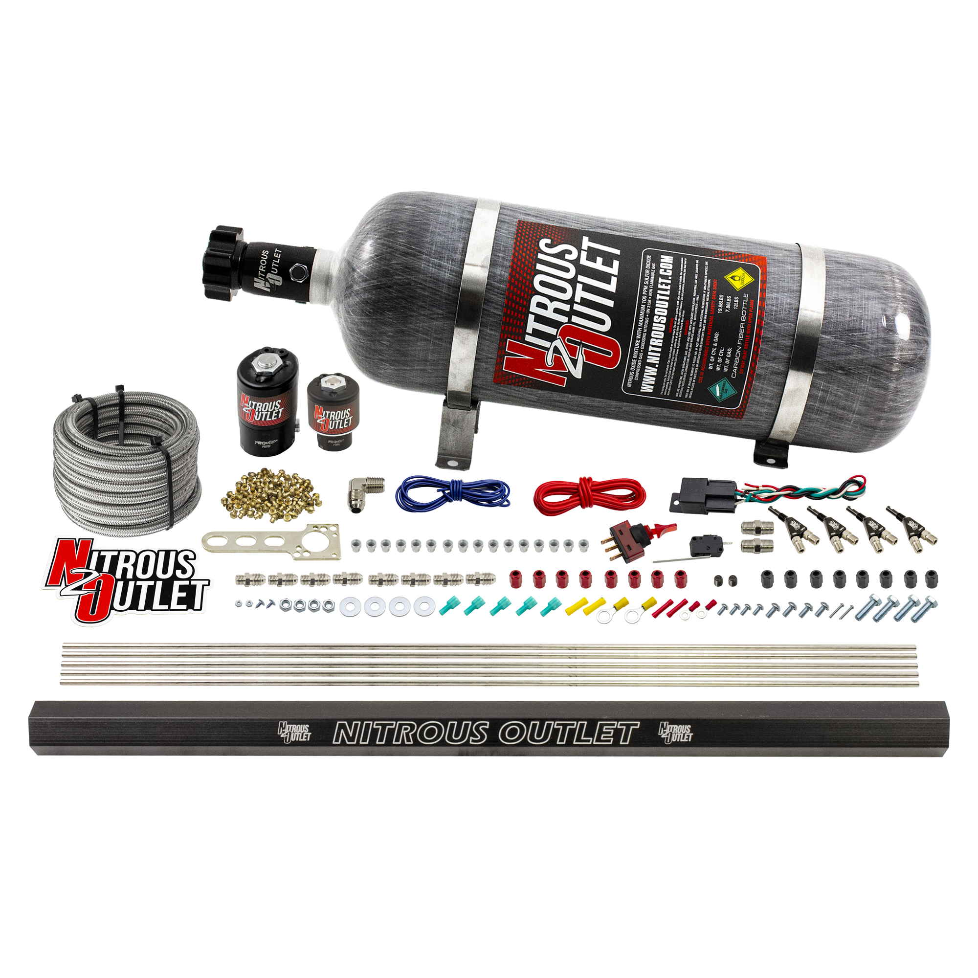 Nitrous Outlet 4 Cylinder Direct Port System - .122 Nitrous Solenoids/.177 Fuel Solenoids/Dual Passage Injection Rail/90 D...