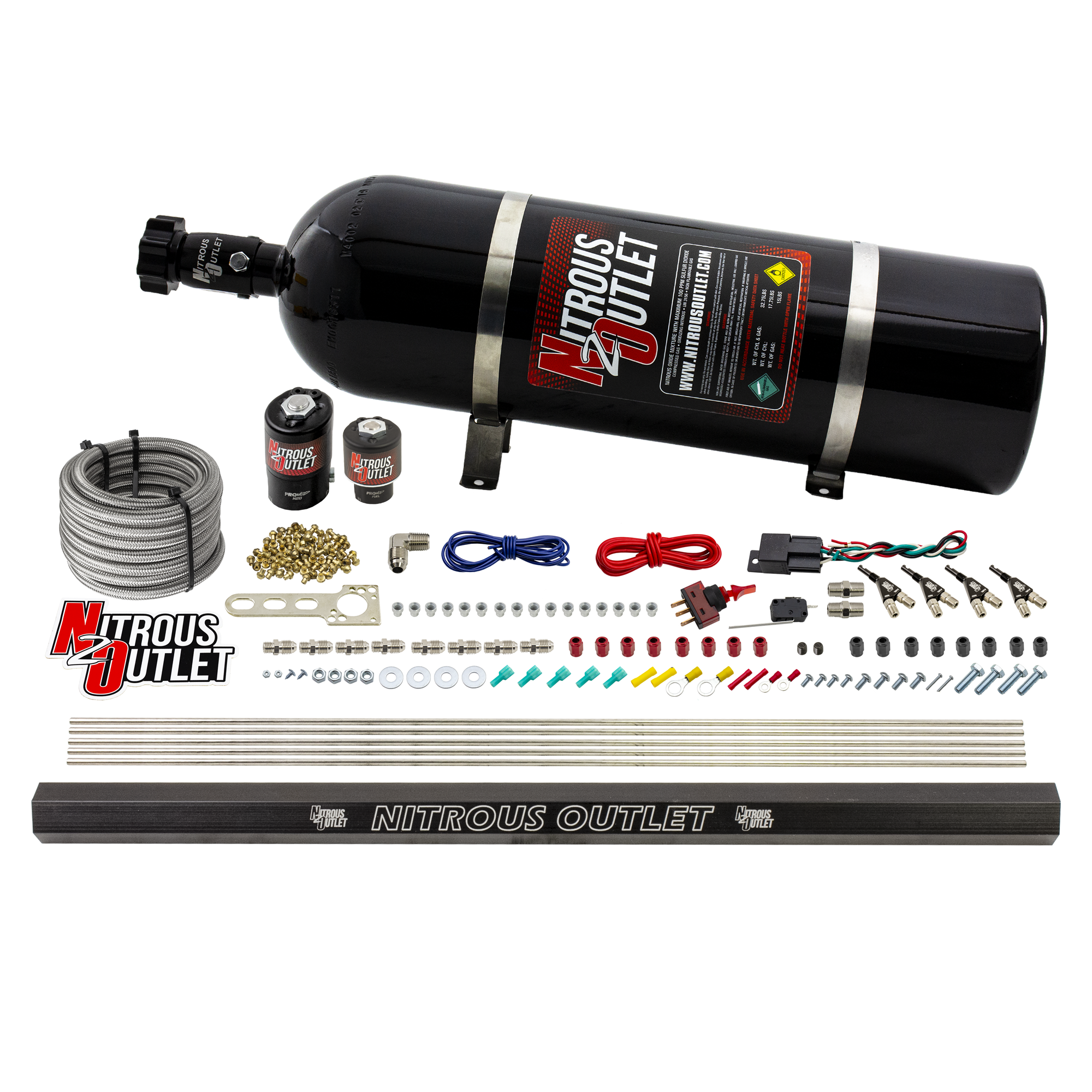 Nitrous Outlet 4 Cylinder Direct Port System - .122 Nitrous Solenoids/.177 Fuel Solenoids/Dual Passage Injection Rail/90 D...