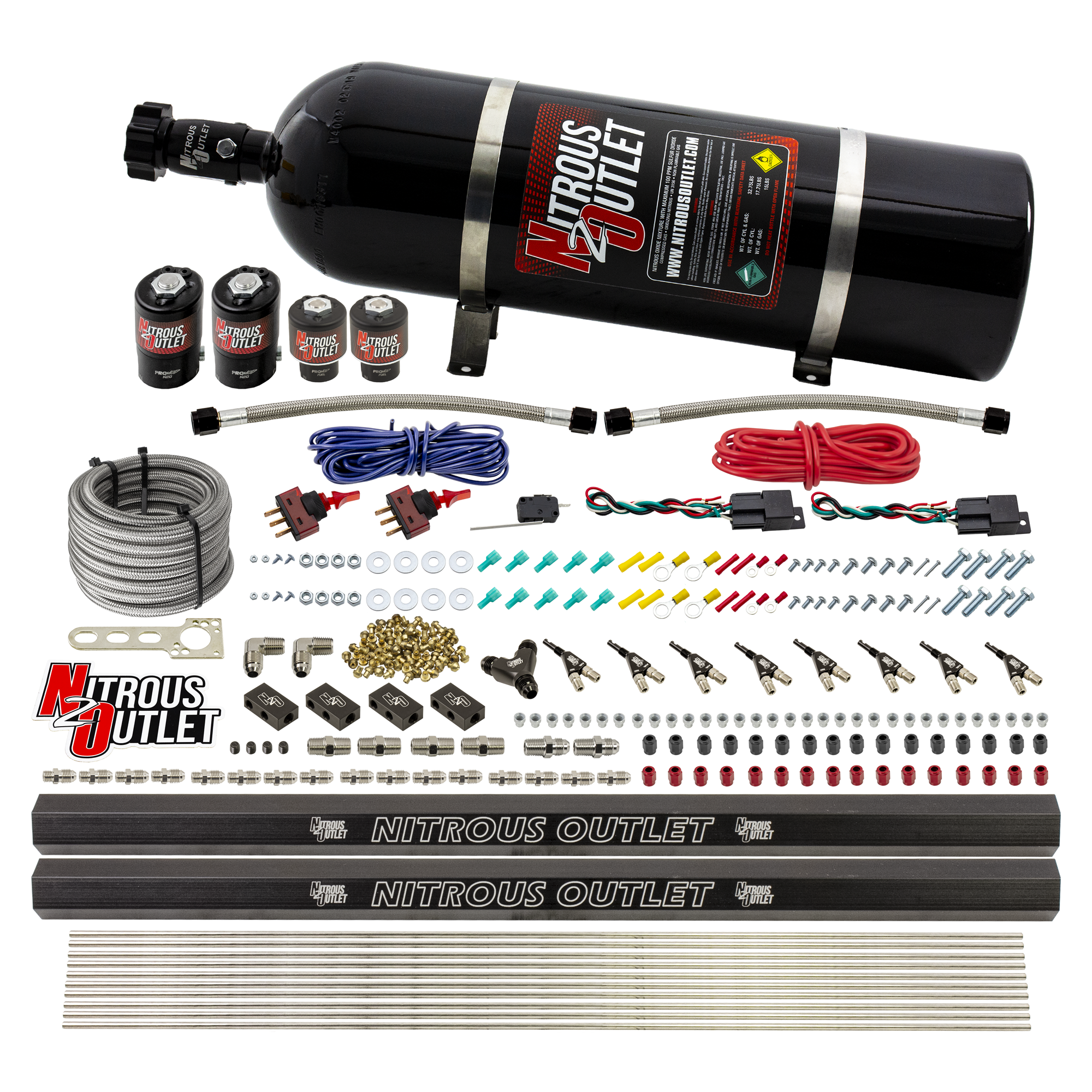 Nitrous Outlet 4 Cylinder Dual Stage Direct Port System - Two .122 Nitrous Solenoids/Two .177 Fuel Solenoids/Two Dual Pass...