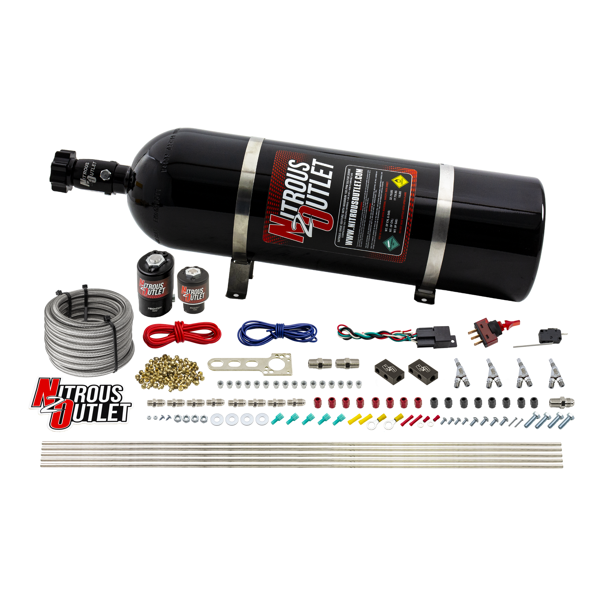 Nitrous Outlet 4 Cylinder Direct Port System - .122 Nitrous Solenoid/.177 Fuel Solenoid/Distribution Blocks/Annular Degree...