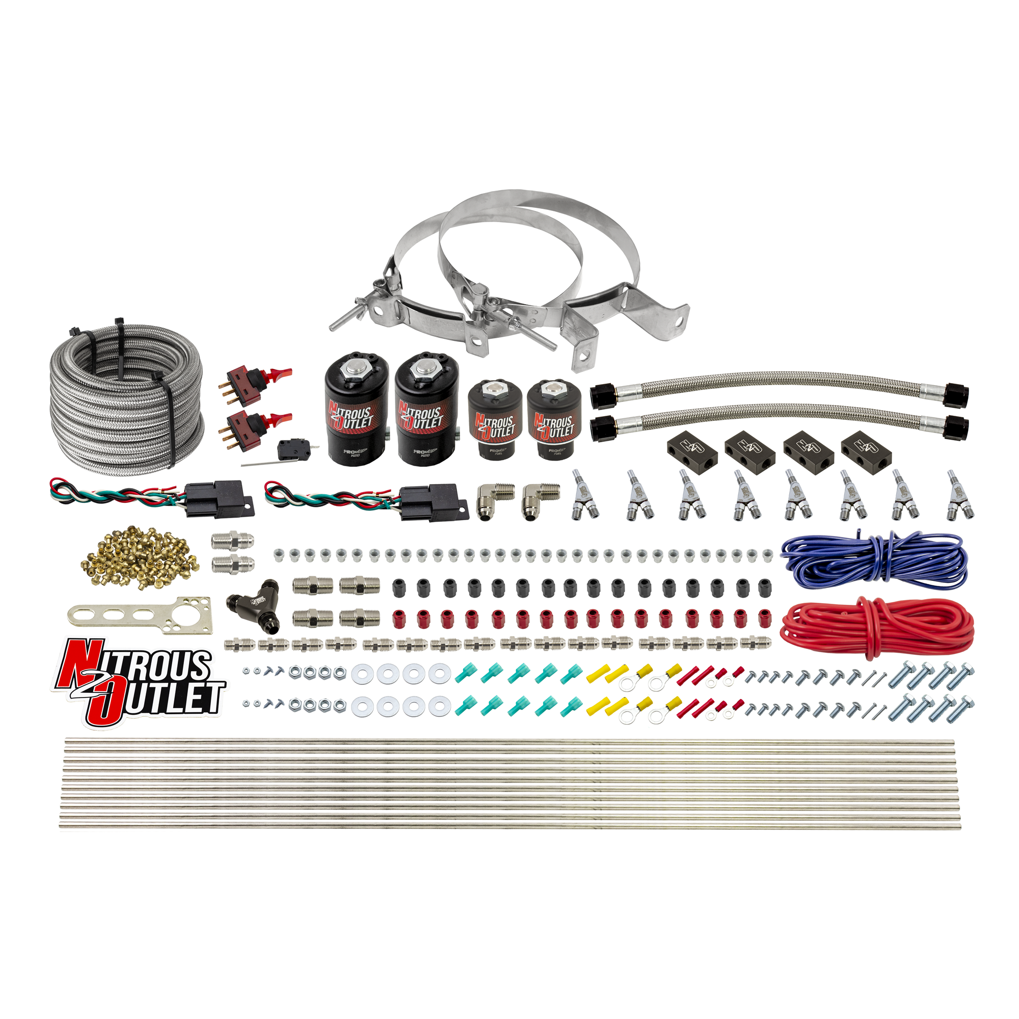 Nitrous Outlet 4 Cylinder Dual Stage Direct Port System - Two .122 Nitrous Solenoids/Two .177 Fuel Solenoids/Distribution ...