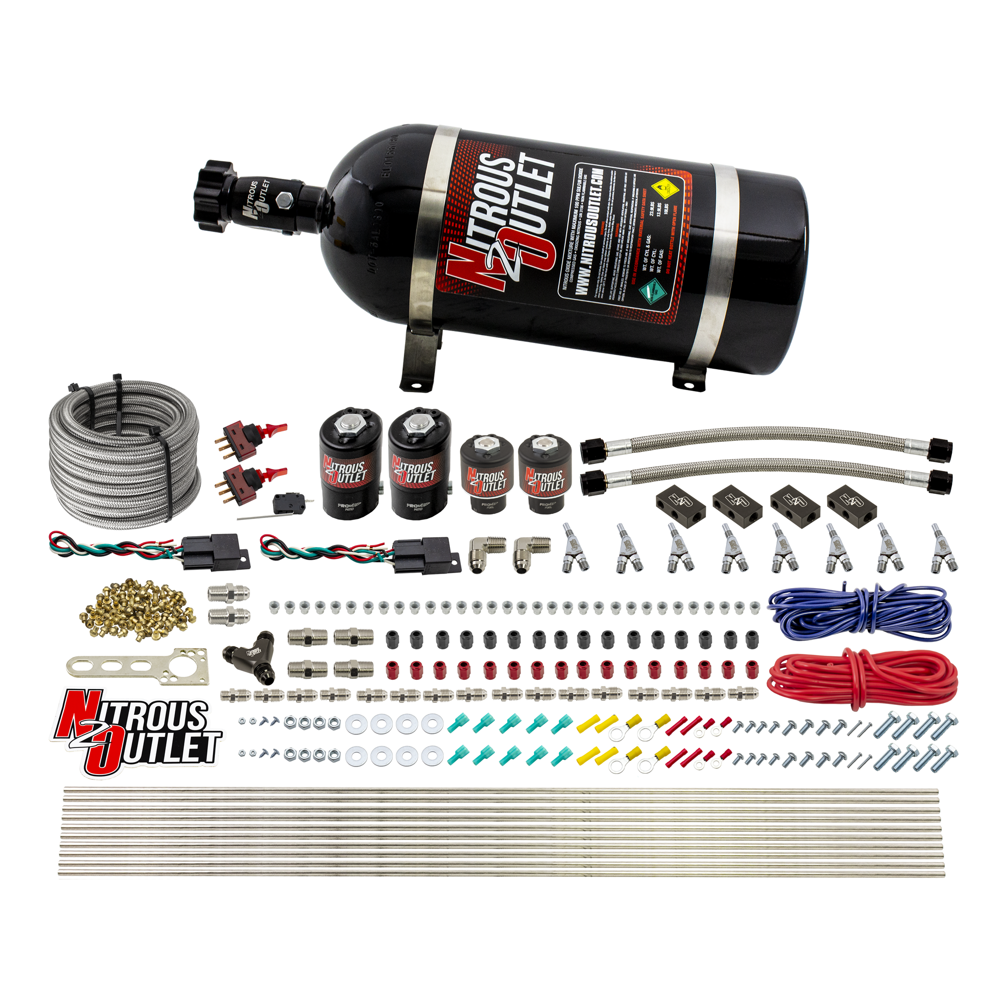 Nitrous Outlet 4 Cylinder Dual Stage Direct Port System - Two .122 Nitrous Solenoids/Two .177 Fuel Solenoids/Distribution ...