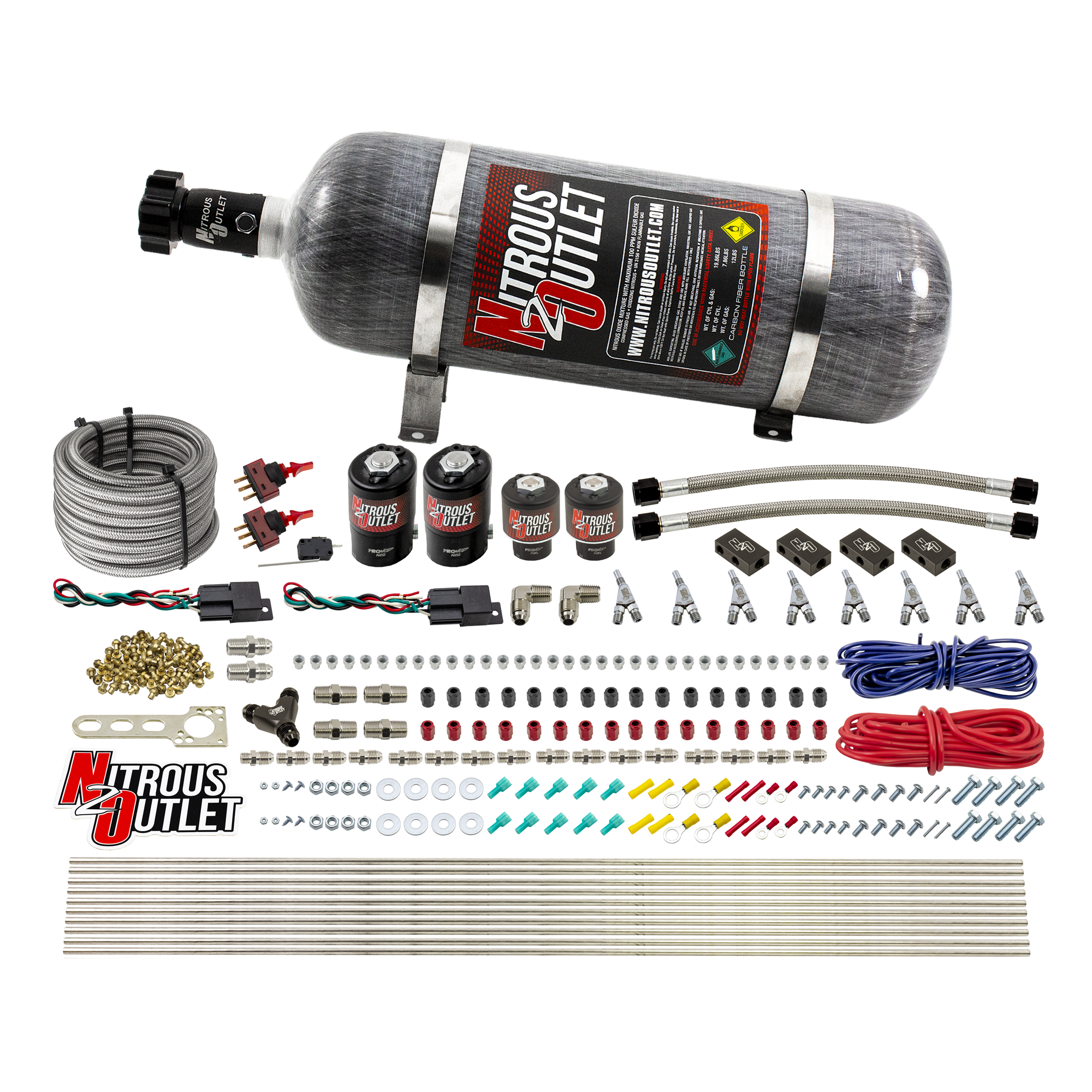 Nitrous Outlet 4 Cylinder Dual Stage Direct Port System - Two .122 Nitrous Solenoids/Two .177 Fuel Solenoids/Distribution ...