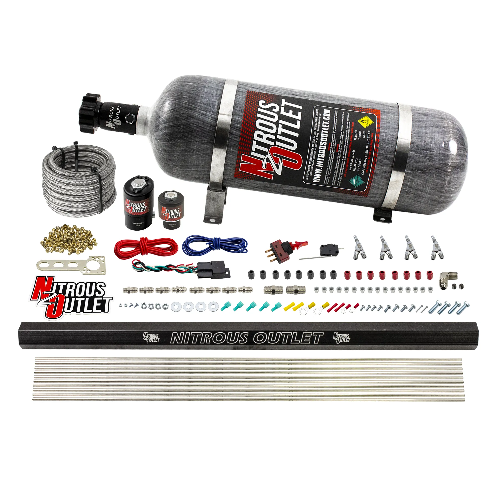 Nitrous Outlet 4 Cylinder Direct Port System - .122 Nitrous Solenoids/.177 Fuel Solenoids/Dual Passage Injection Rail/Annu...