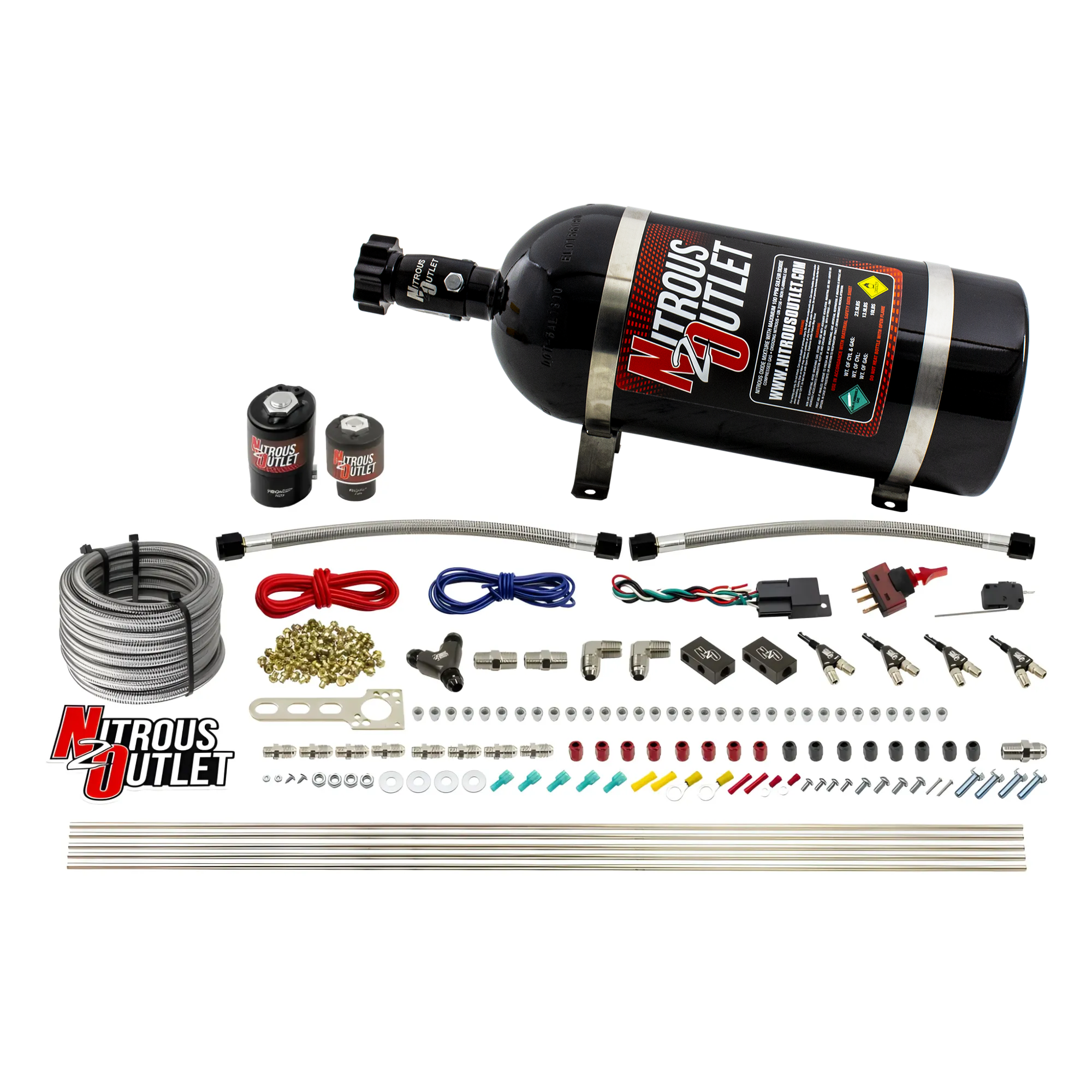 Nitrous Outlet 4 Cylinder Direct Port System - .122 Nitrous Solenoid/.177 Fuel Solenoid/Distribution Blocks/90 Degree Disc...