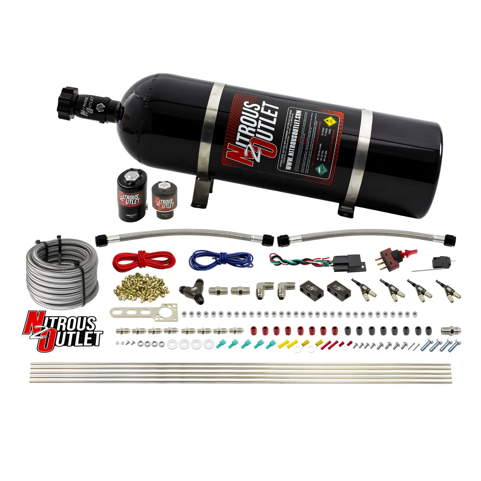 Nitrous Outlet 4 Cylinder Direct Port System - .122 Nitrous Solenoid/.177 Fuel Solenoid/Distribution Blocks/90 Degree Disc...