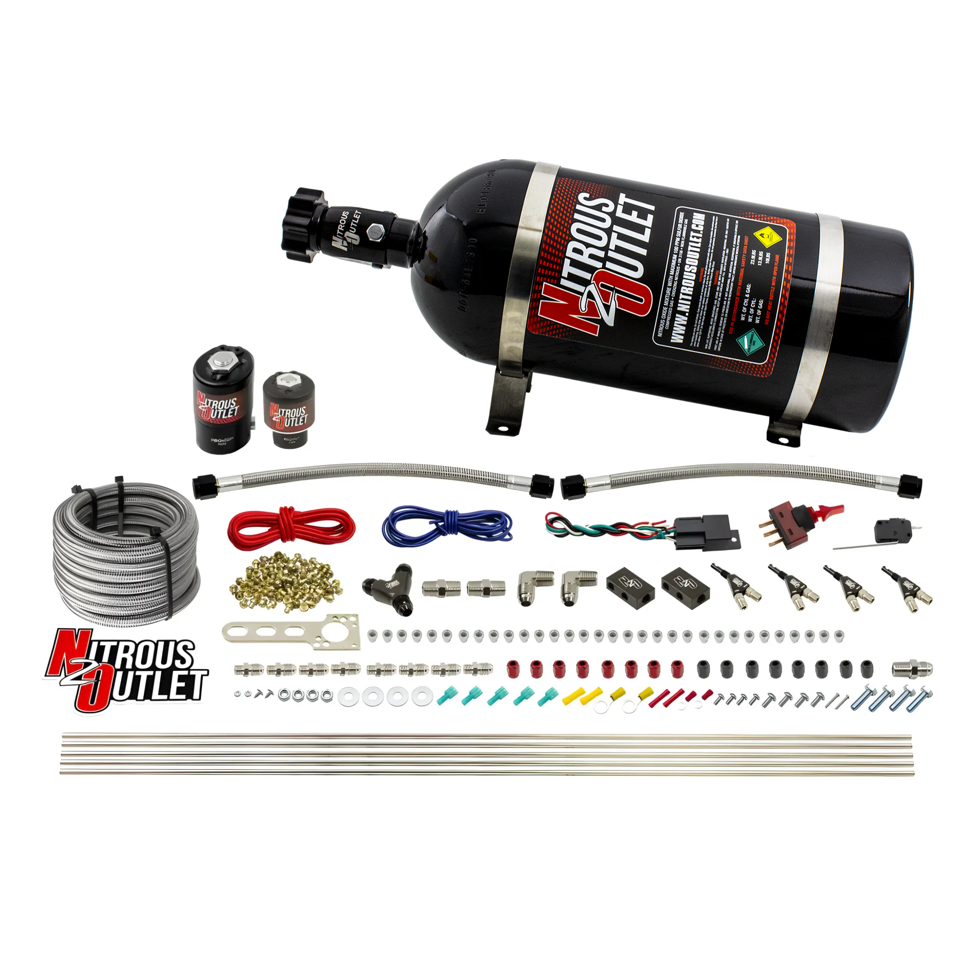 Nitrous Outlet 4 Cylinder Direct Port System - .122 Nitrous Solenoids/.177 Fuel Solenoids/Dual Passage Injection Rail/90 D...