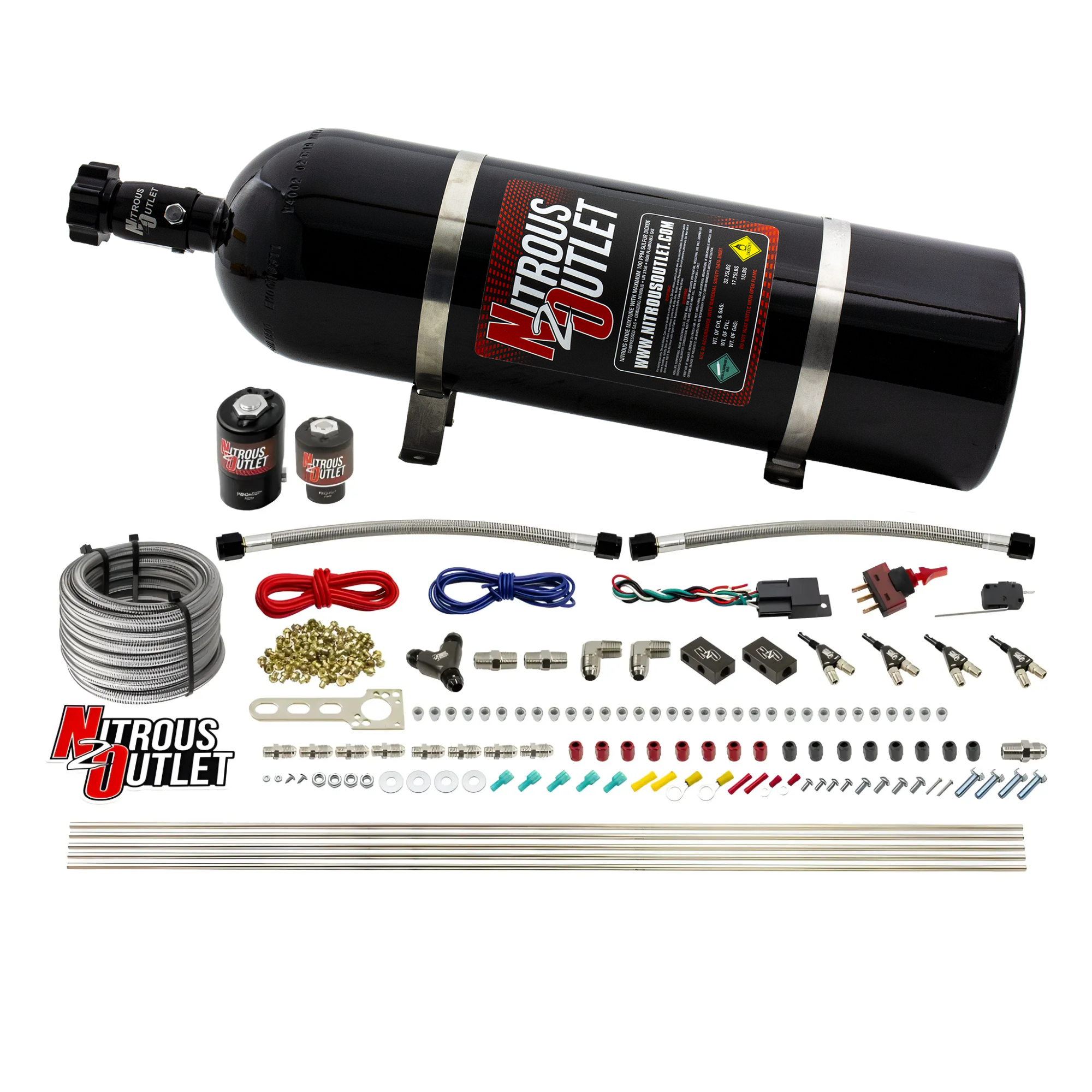 Nitrous Outlet 4 Cylinder Direct Port System - .122 Nitrous Solenoids/.177 Fuel Solenoids/Dual Passage Injection Rail/90 D...