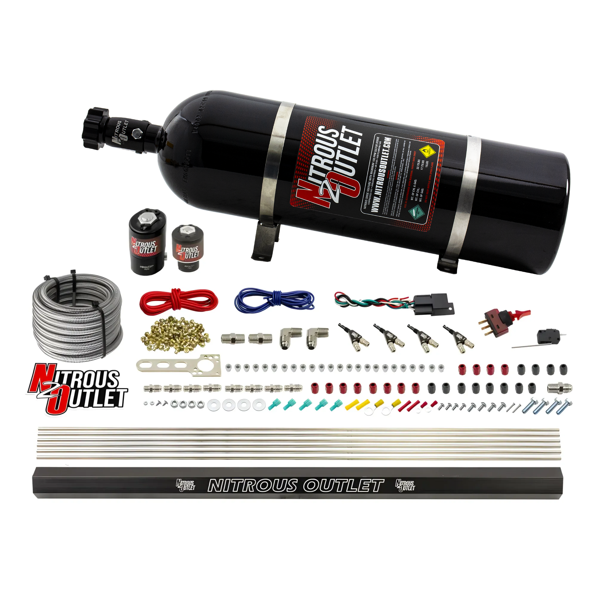 Nitrous Outlet 4 Cylinder Direct Port System - .122 Nitrous Solenoids/.177 Fuel Solenoids/Dual Passage Injection Rail/90 D...