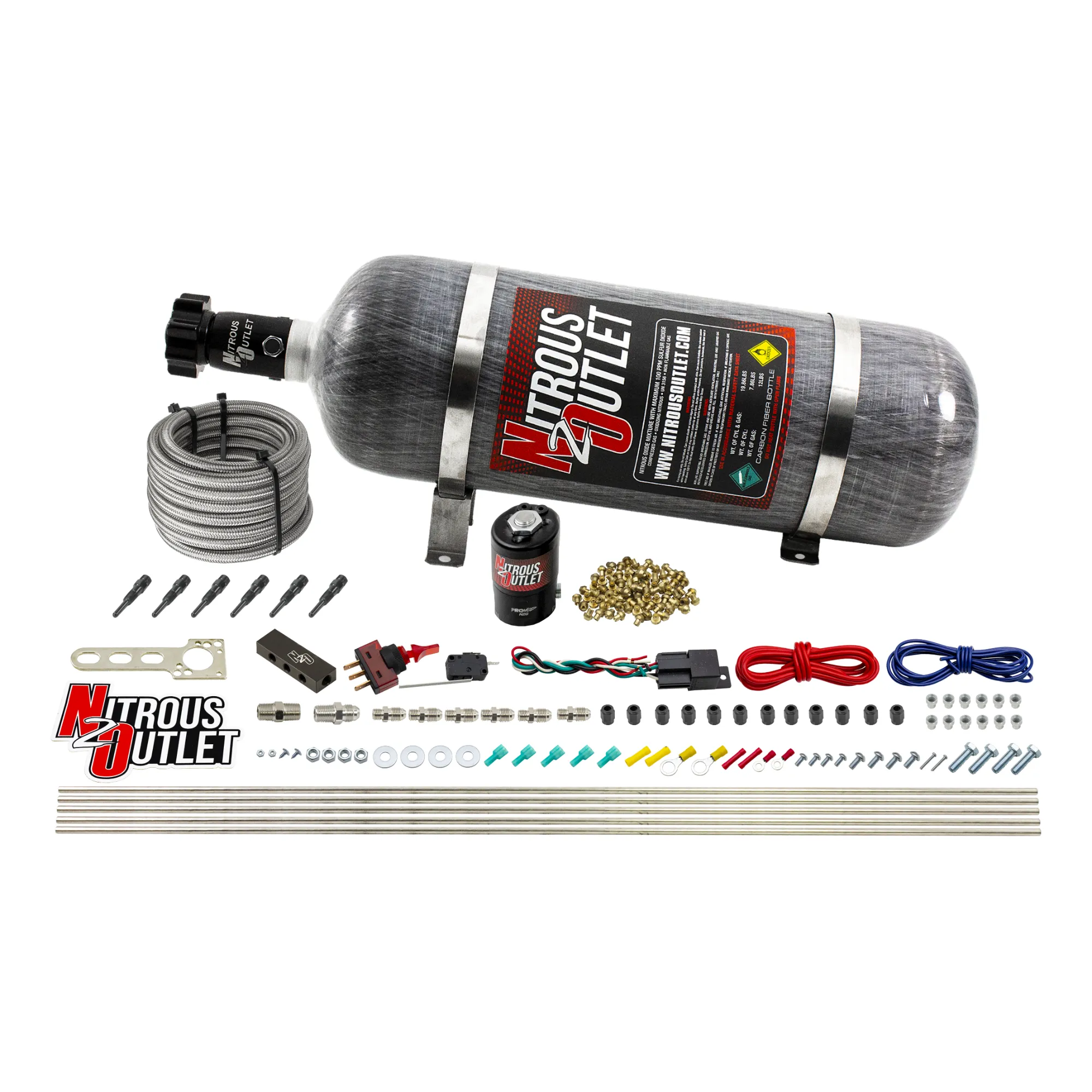 Nitrous Outlet Dry 6 Cylinder Direct Port System - .122 Nitrous Solenoid/Distribution Block/90 Degree Nozzles (75-375HP)(1...