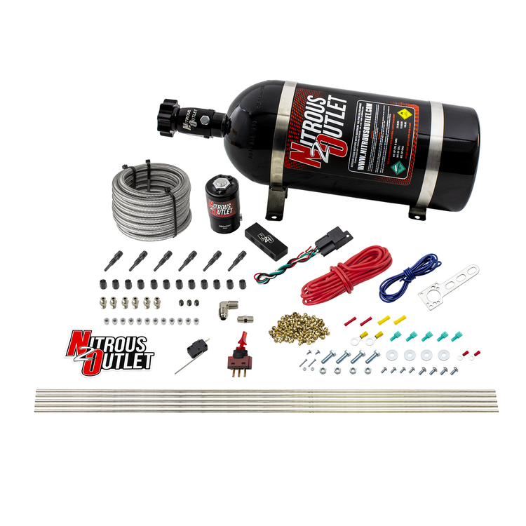 Nitrous Outlet Dry 6 Cylinder Direct Port System -.122 Nitrous Solenoid/Injection Rail/SBT Discharge Nozzles (75-375HP)(15...