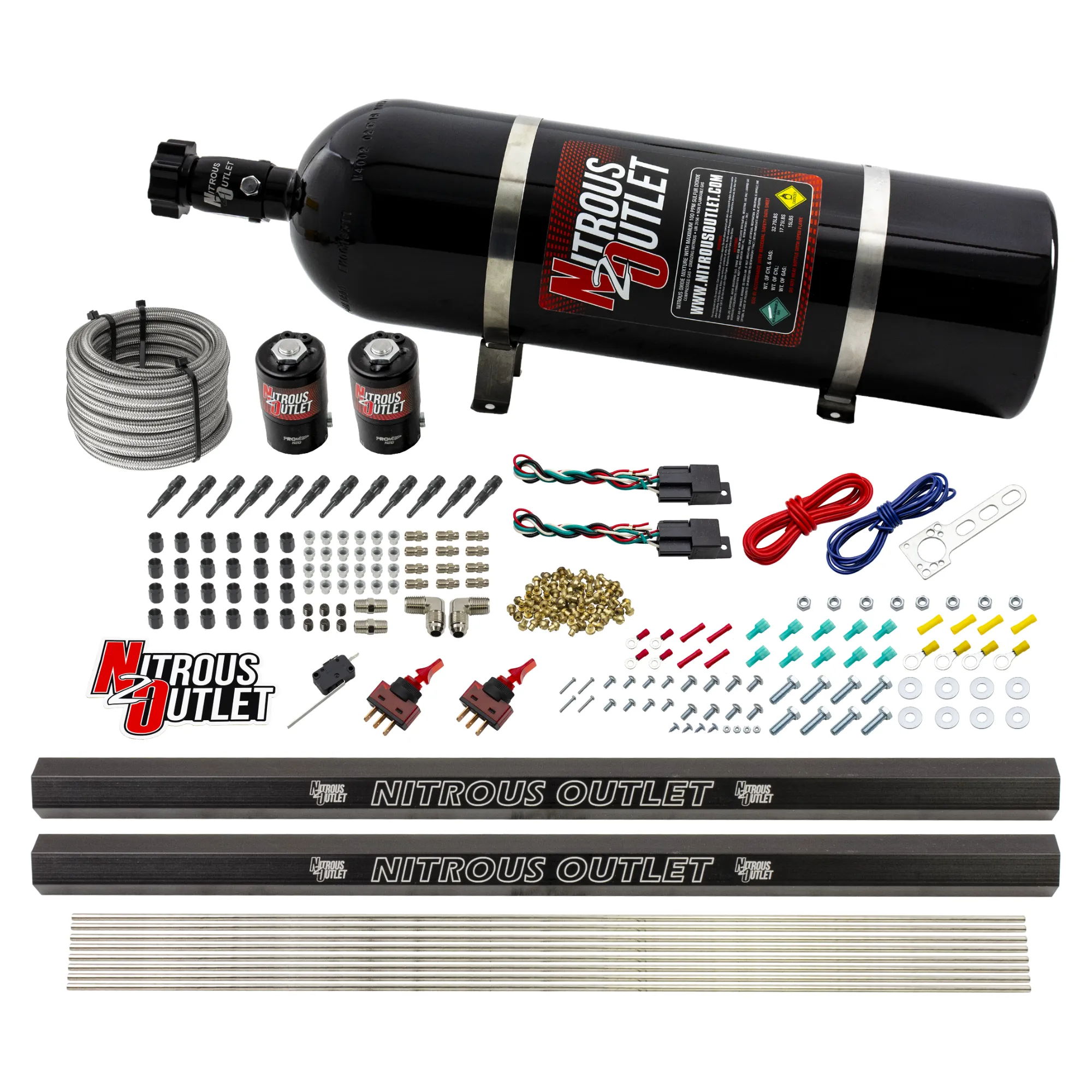 Nitrous Outlet Dry 6 Cylinder Dual Stage Direct Port System - Two .122 Nitrous Solenoids/Dual Passage Injection Rail/SBT D...