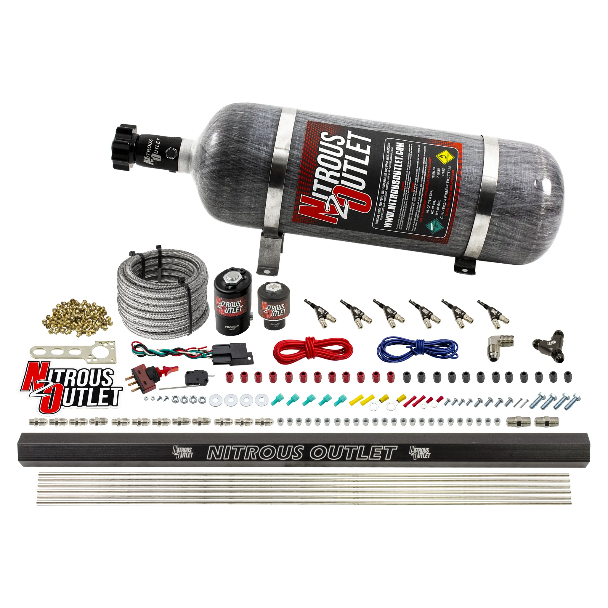 Nitrous Outlet 6 Cylinder Direct Port System - .122 Nitrous Solenoid/.177 Fuel Solenoid/Distribution Blocks/90 Degree Disc...