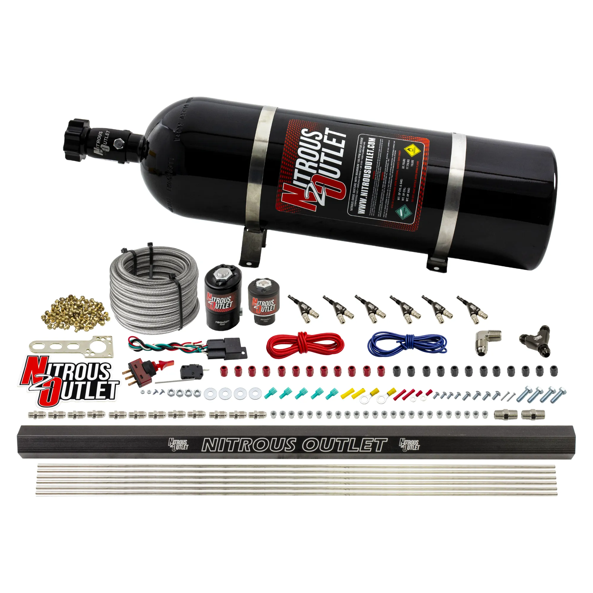 Nitrous Outlet 6 Cylinder Direct Port System - .122 Nitrous Solenoid/.177 Fuel Solenoid/Distribution Blocks/90 Degree Disc...
